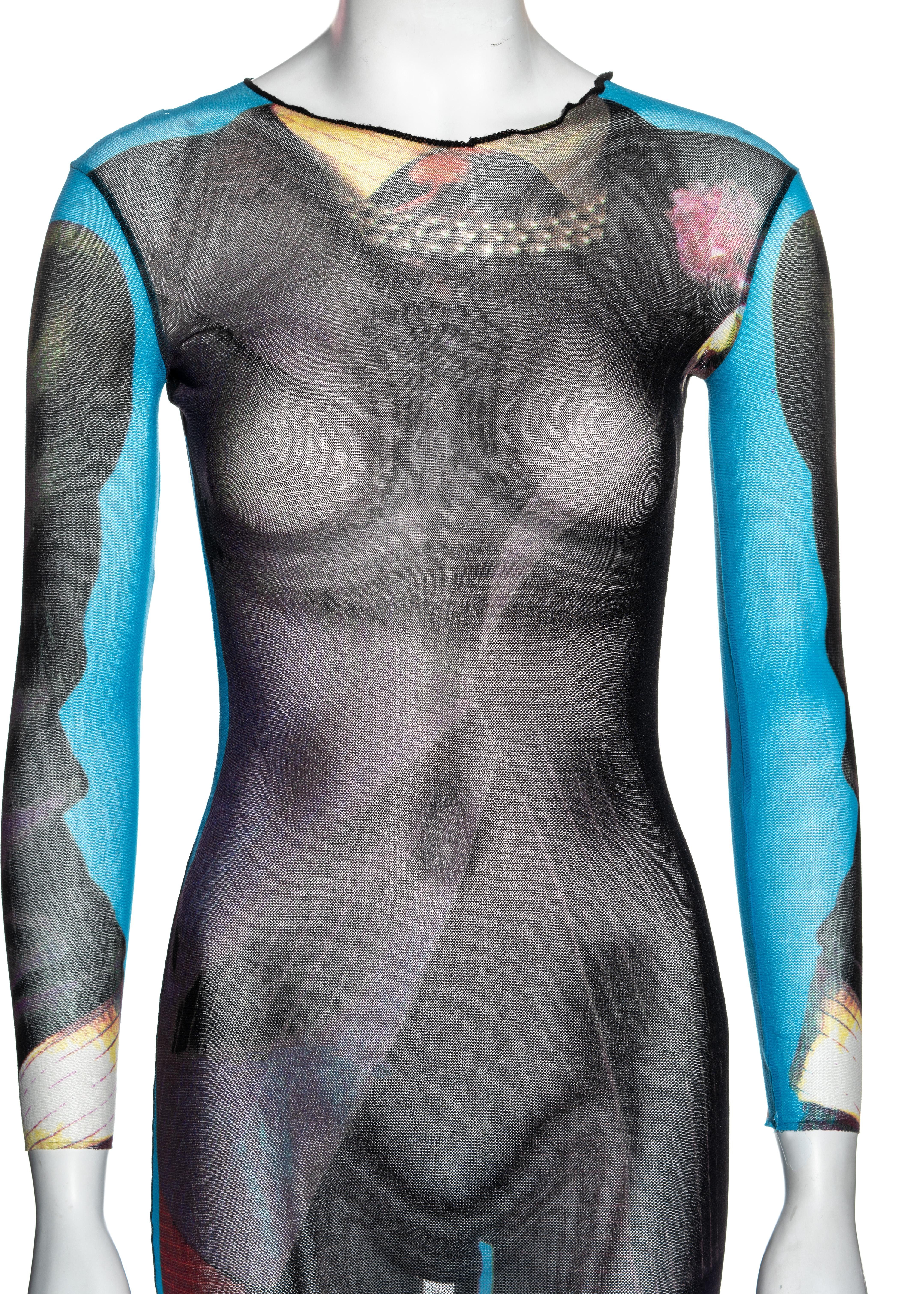 Gray Jean Paul Gaultier multicoloured printed mesh bodycon dress, ss 1997