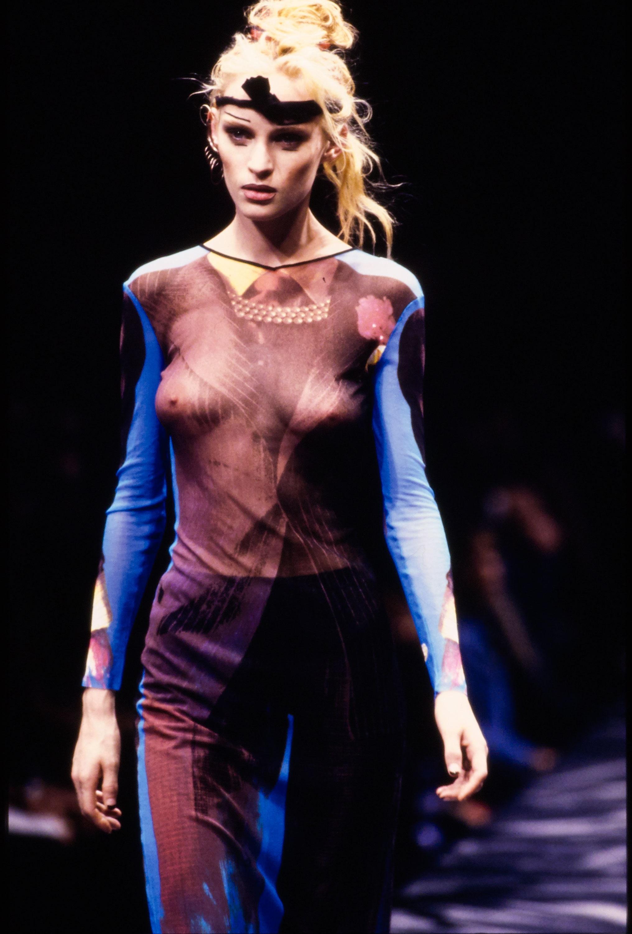 Women's Jean Paul Gaultier multicoloured printed mesh bodycon dress, ss 1997