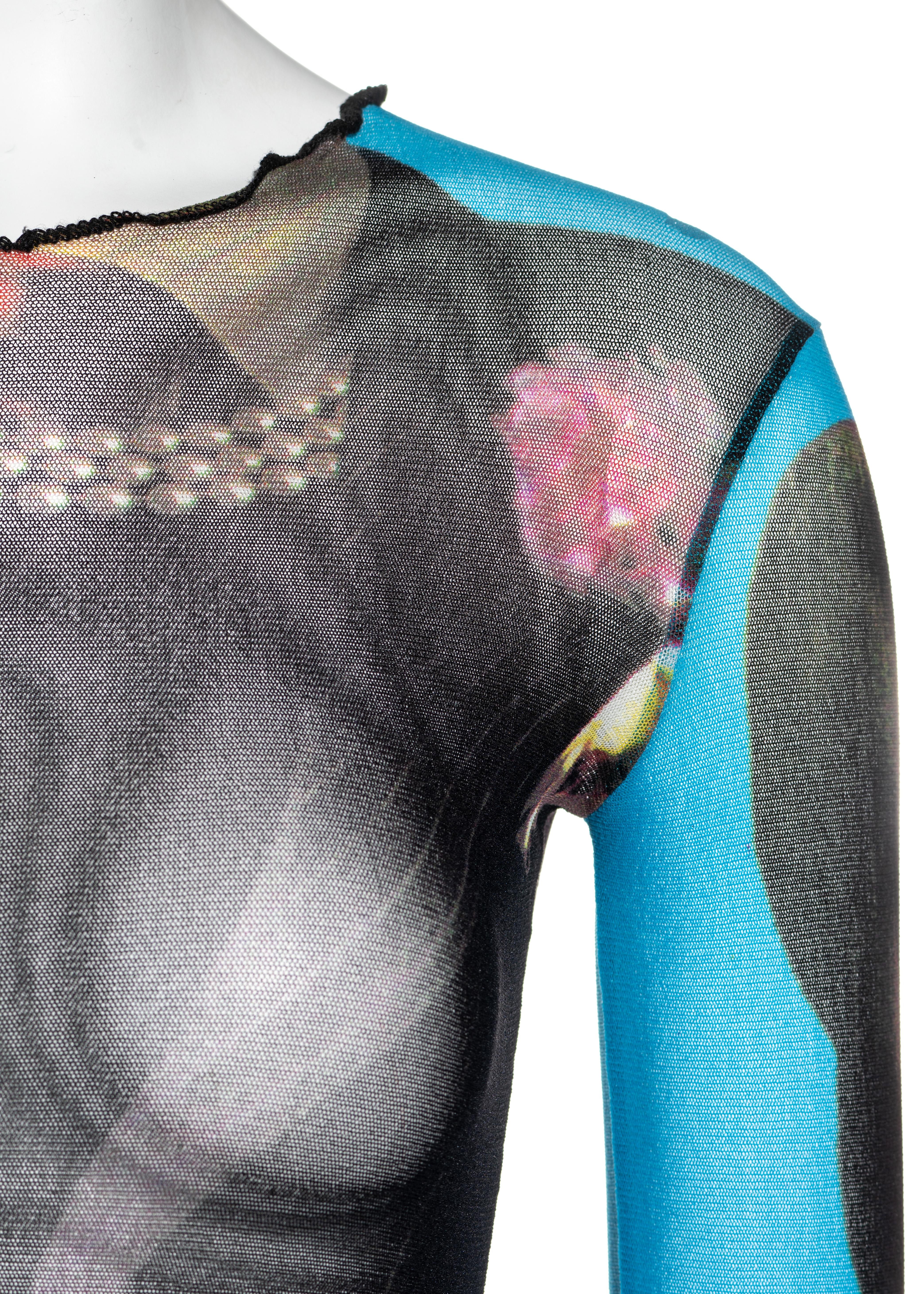 Jean Paul Gaultier multicoloured printed mesh bodycon dress, ss 1997 1