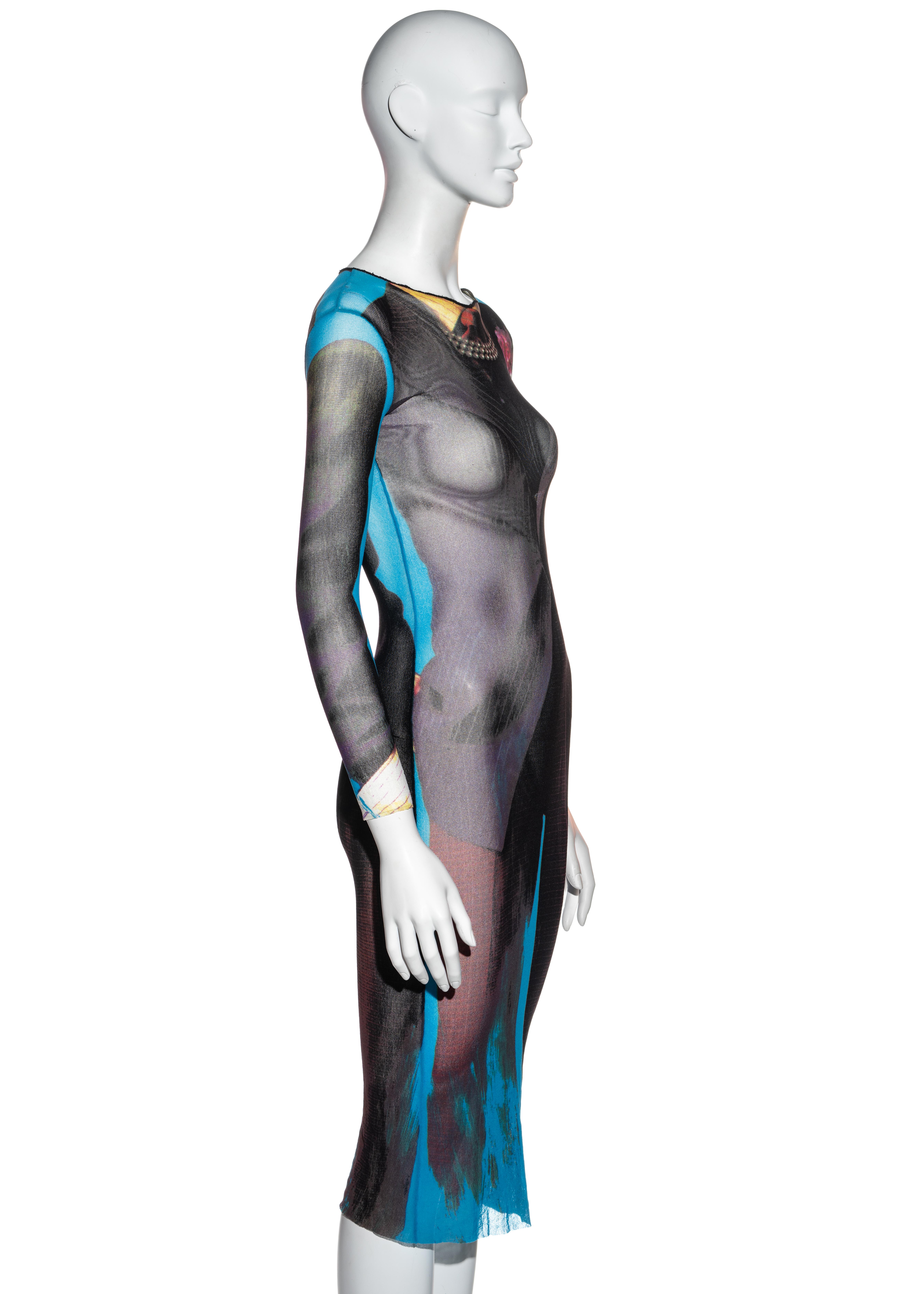 Jean Paul Gaultier multicoloured printed mesh bodycon dress, ss 1997 3
