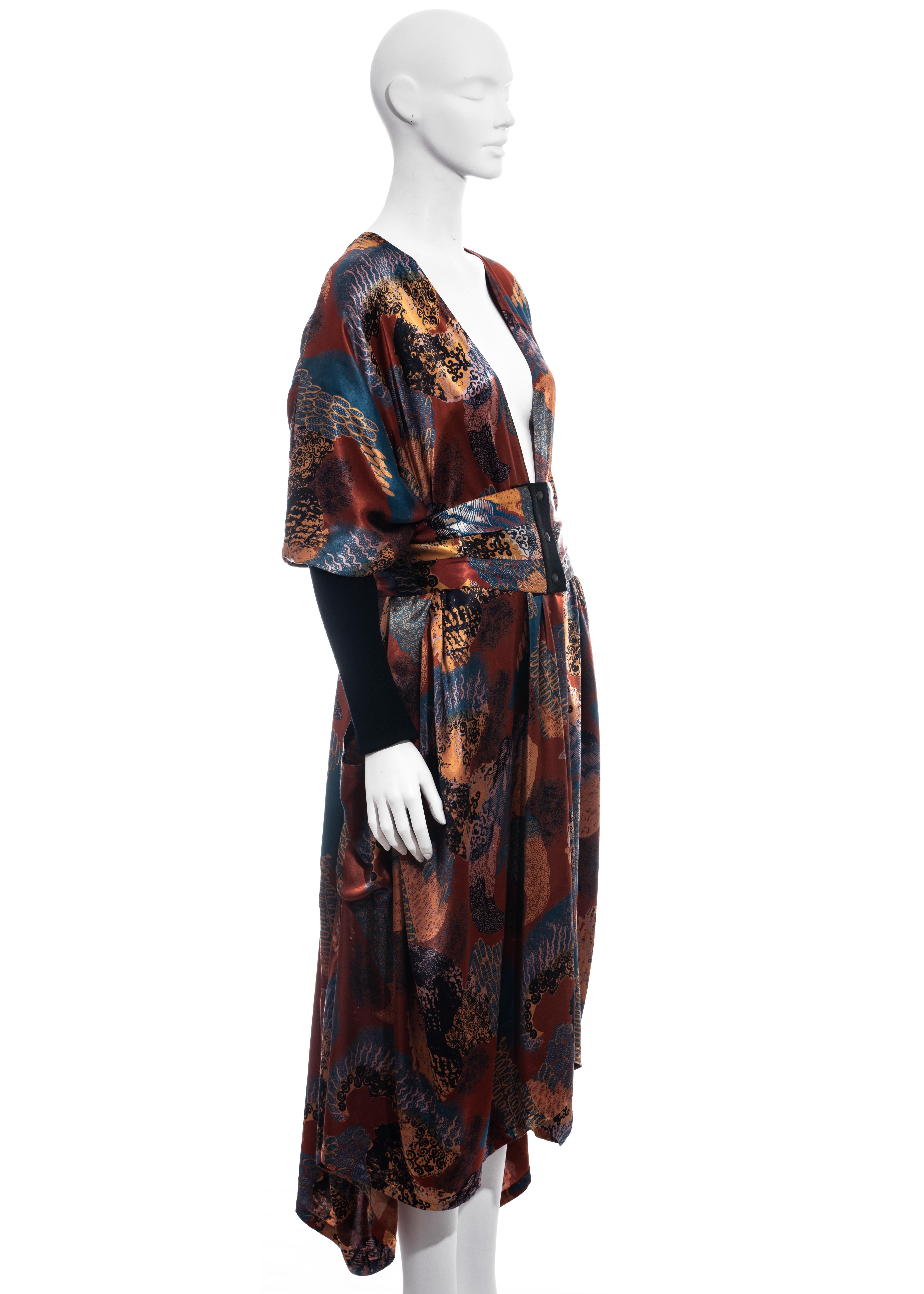 Black Jean Paul Gaultier multicoloured satin evening robe and cummerbund, fw 1984 For Sale