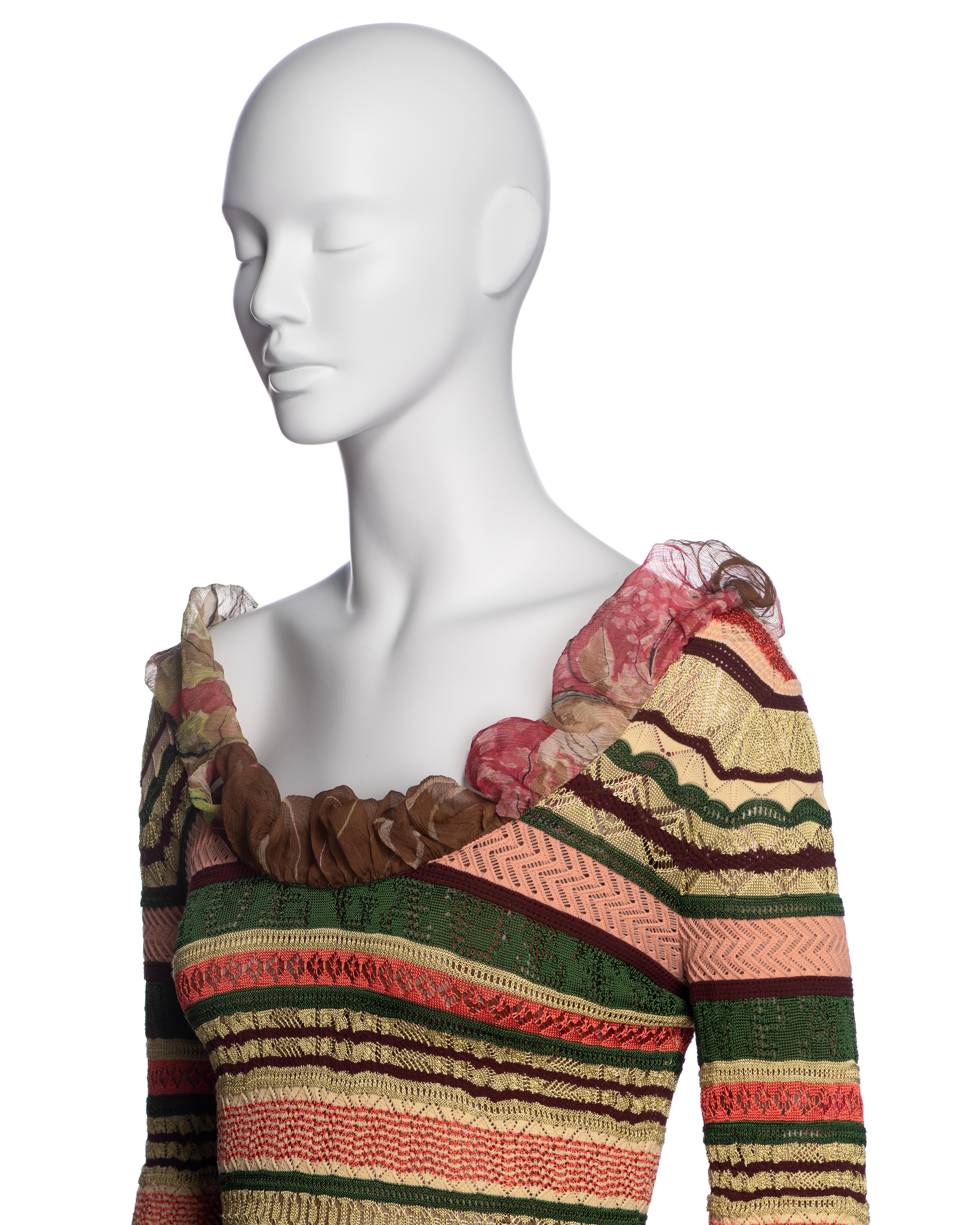 Jean Paul Gaultier Multicoloured Striped Knitted Dress with Floral Silk, SS 2005 For Sale 5