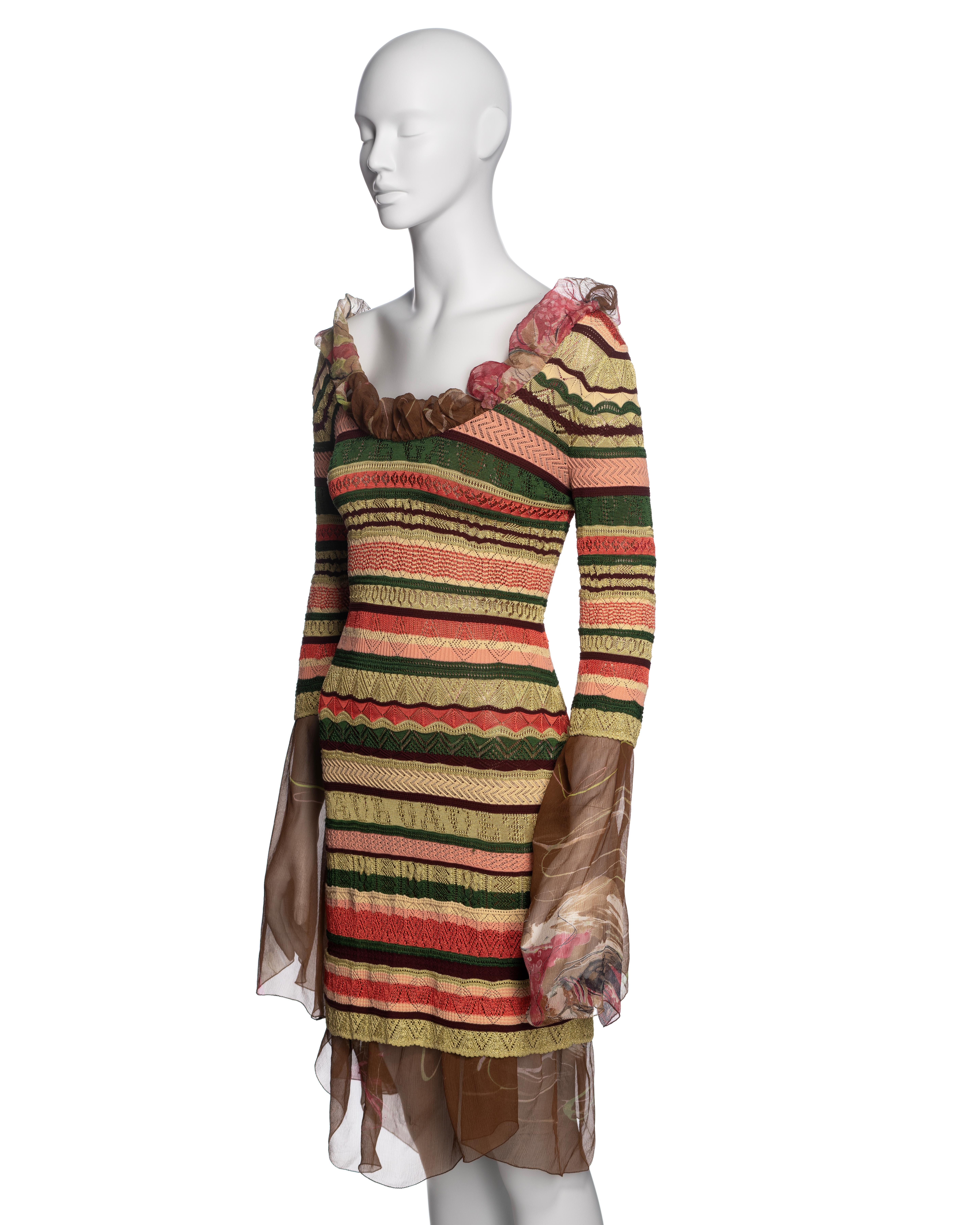 Jean Paul Gaultier Multicoloured Striped Knitted Dress with Floral Silk, SS 2005 For Sale 6