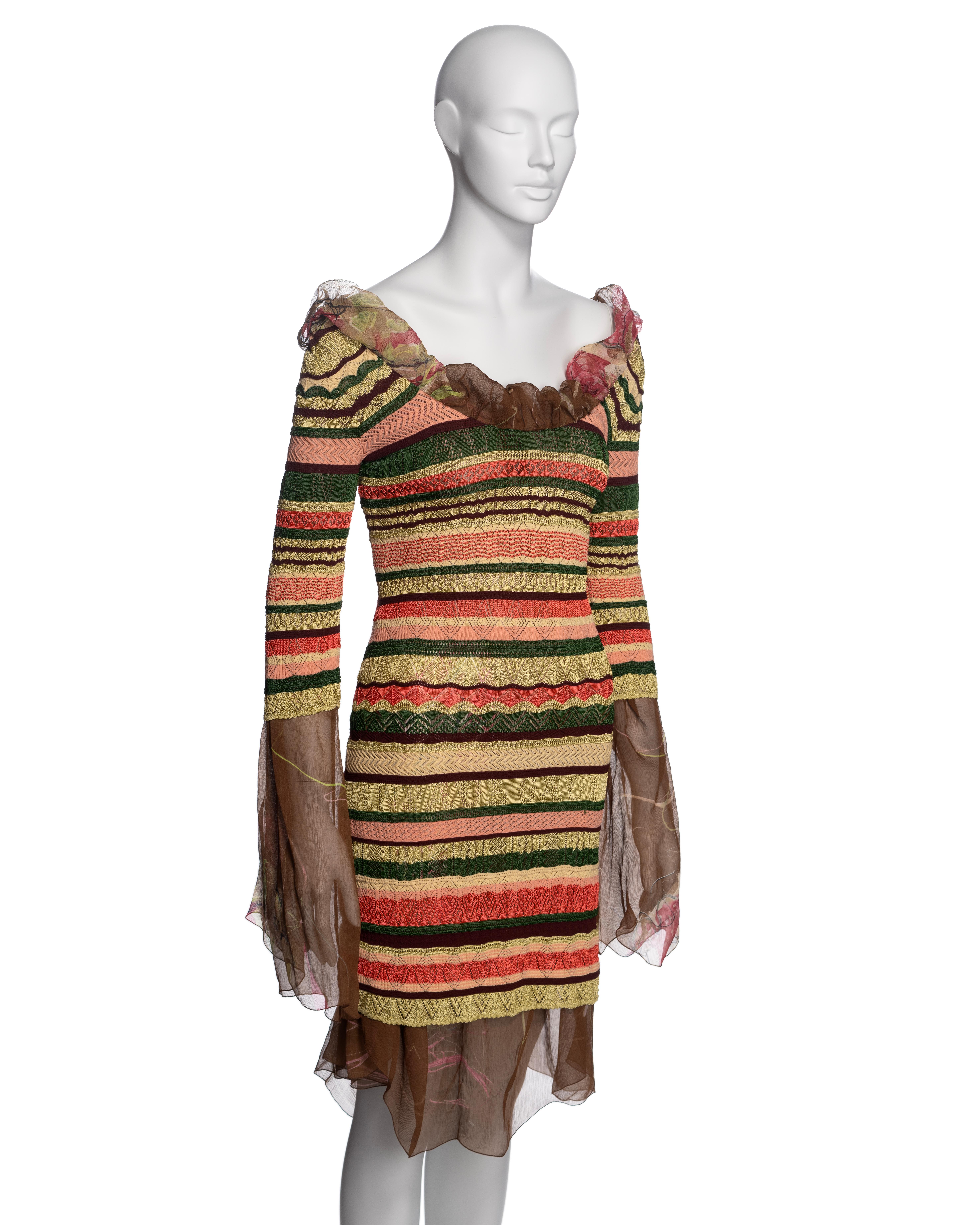 Jean Paul Gaultier Multicoloured Striped Knitted Dress with Floral Silk, SS 2005 In Good Condition For Sale In London, GB
