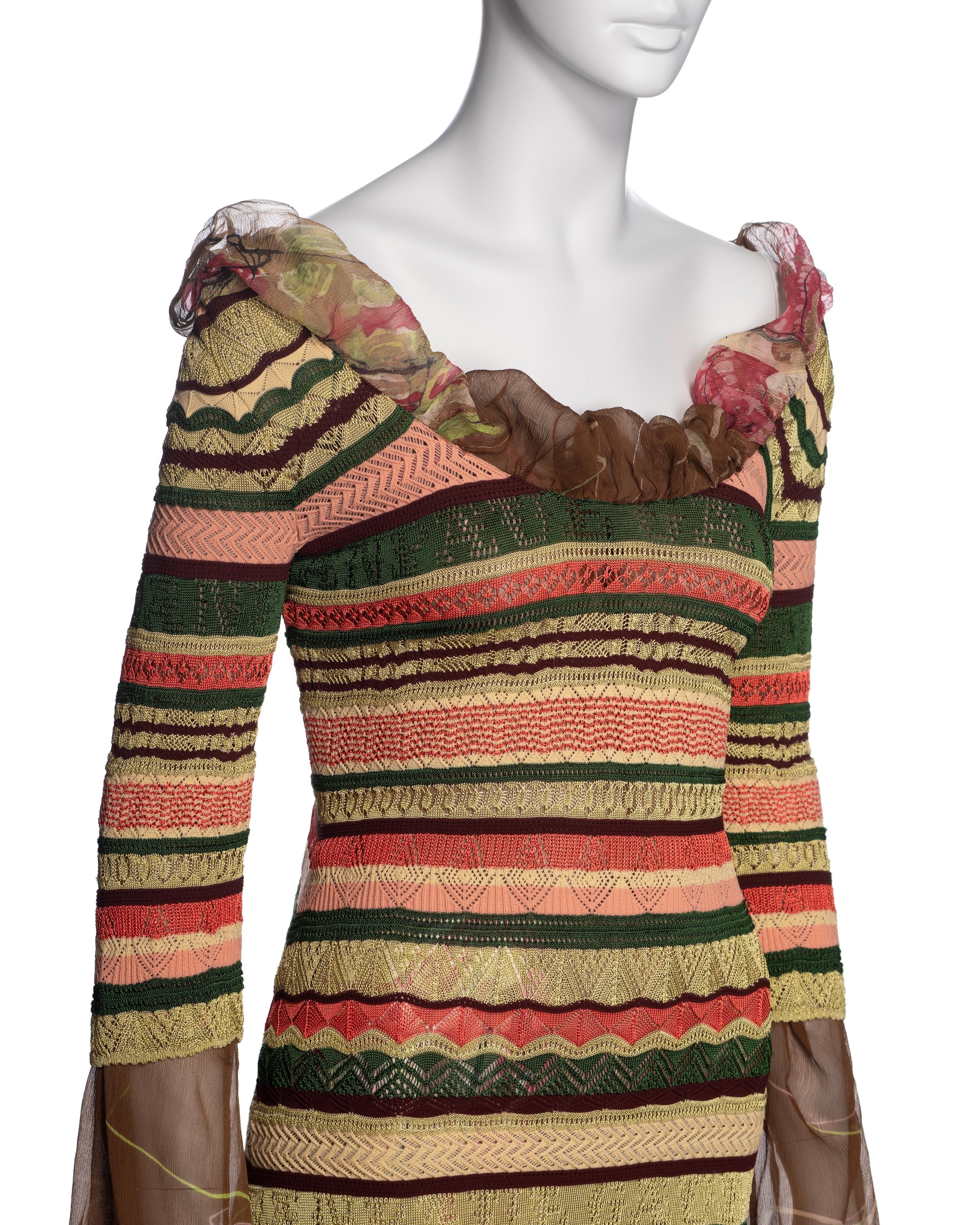 Women's Jean Paul Gaultier Multicoloured Striped Knitted Dress with Floral Silk, SS 2005 For Sale
