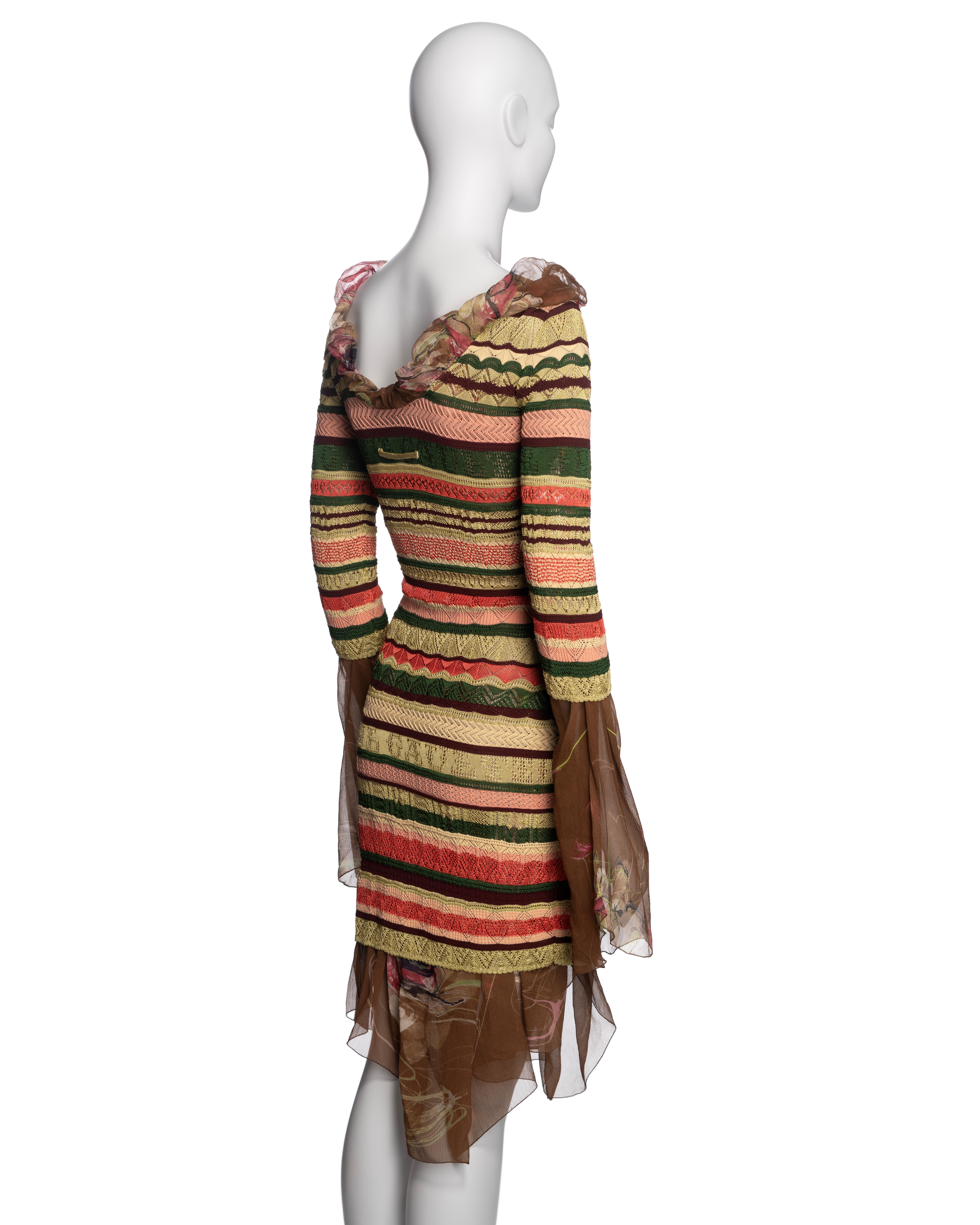 Jean Paul Gaultier Multicoloured Striped Knitted Dress with Floral Silk, SS 2005 For Sale 1