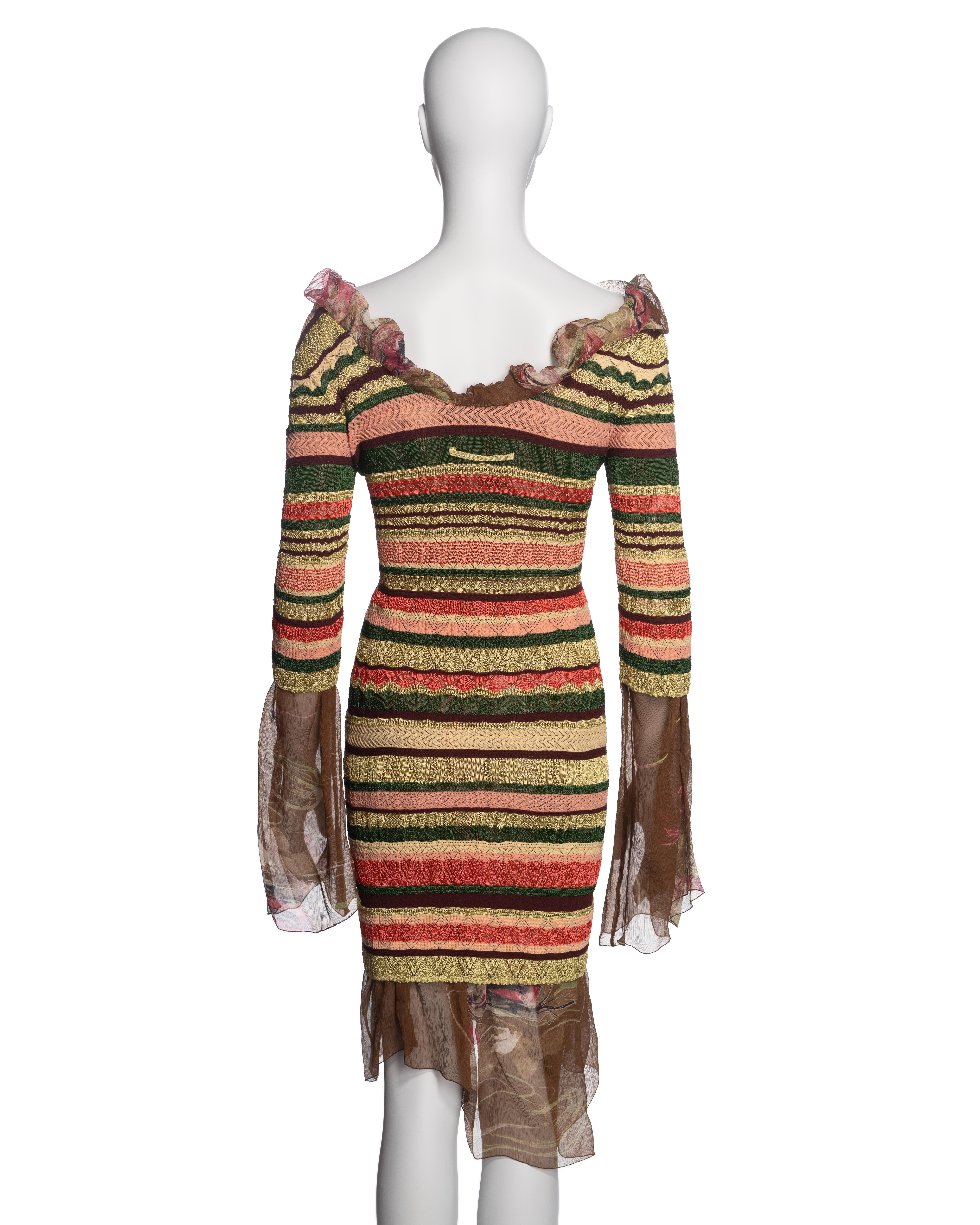 Jean Paul Gaultier Multicoloured Striped Knitted Dress with Floral Silk, SS 2005 For Sale 2