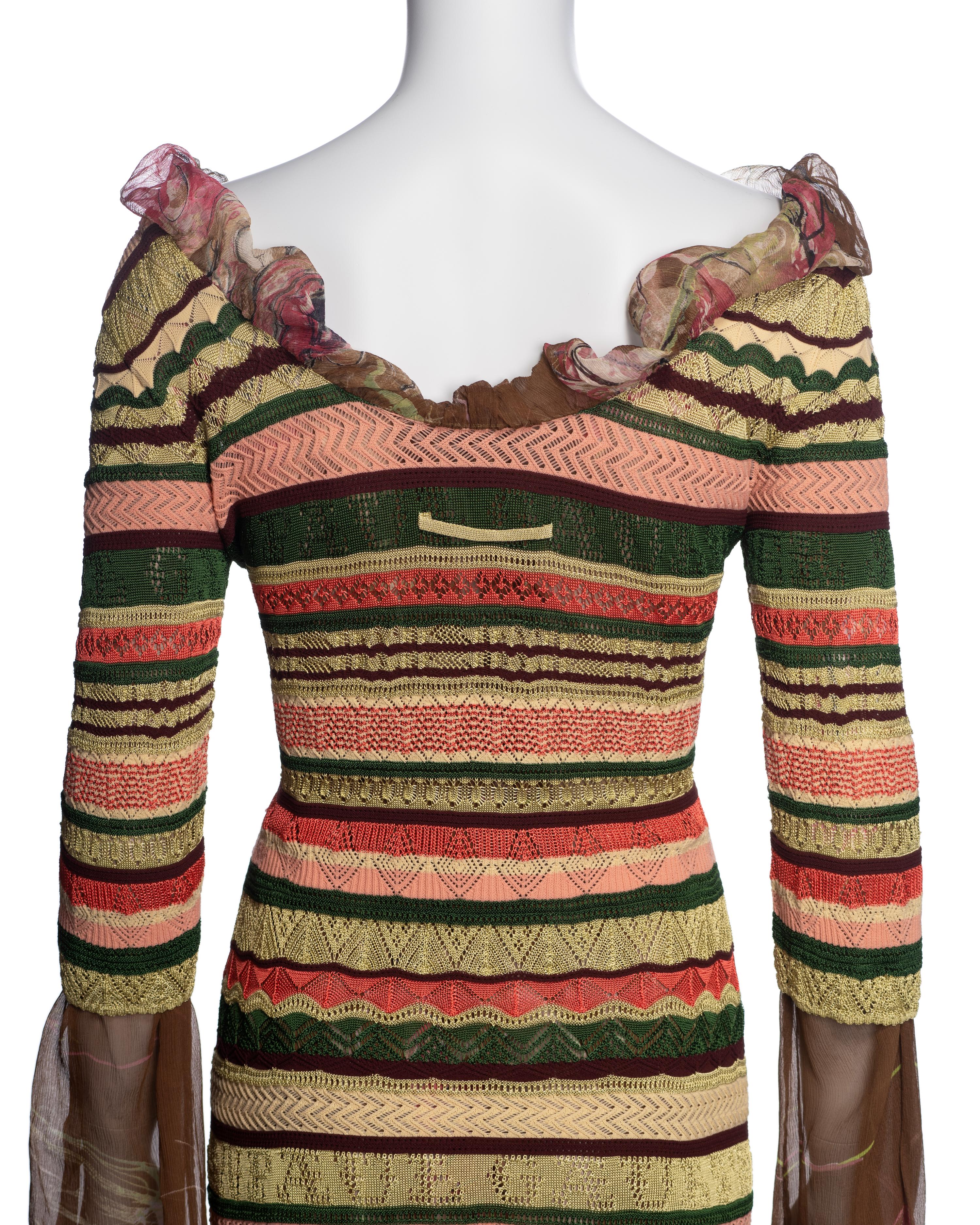 Jean Paul Gaultier Multicoloured Striped Knitted Dress with Floral Silk, SS 2005 For Sale 3