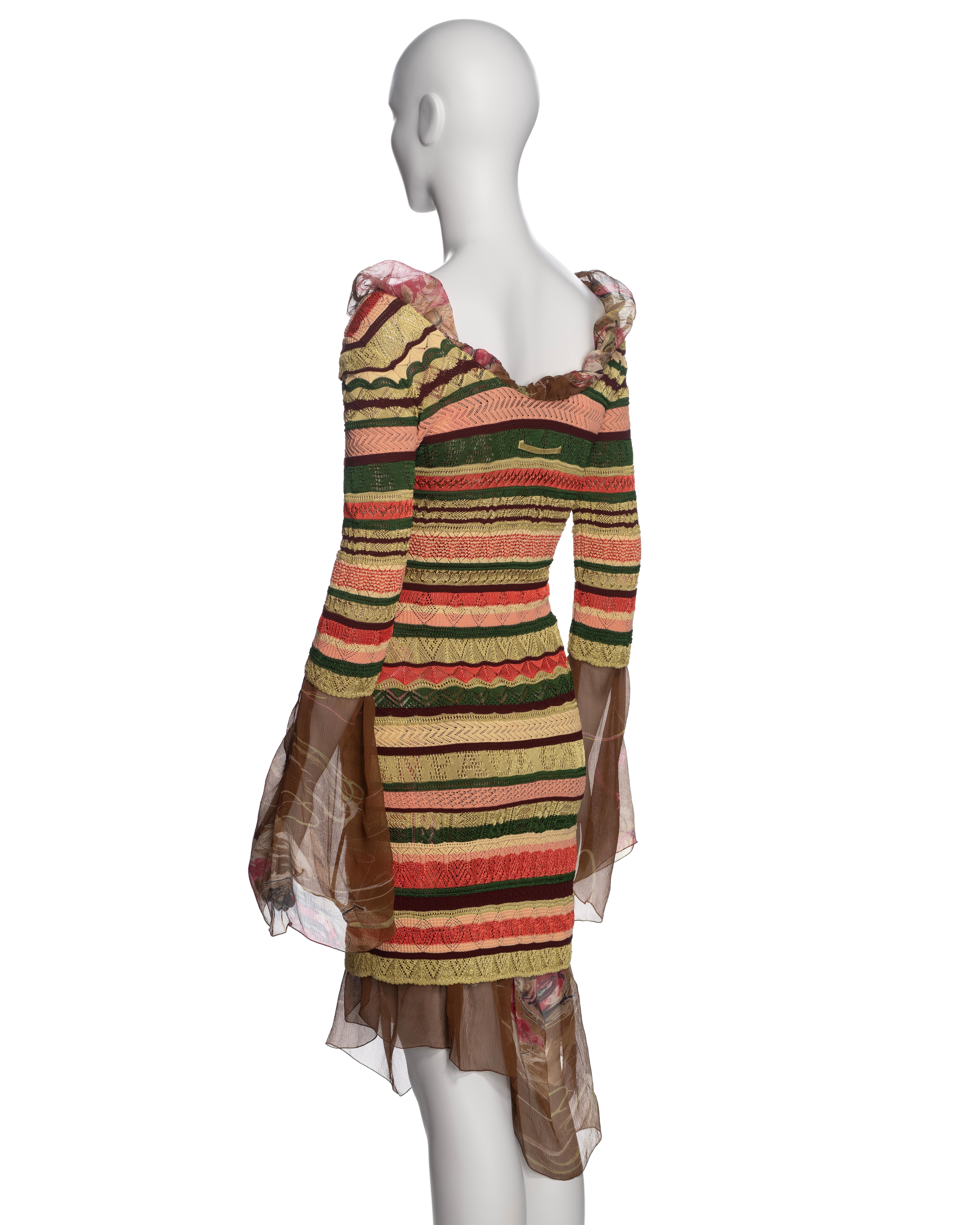 Jean Paul Gaultier Multicoloured Striped Knitted Dress with Floral Silk, SS 2005 For Sale 4