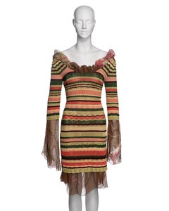 Jean Paul Gaultier Multicoloured Striped Knitted Dress with Floral Silk, SS 2005