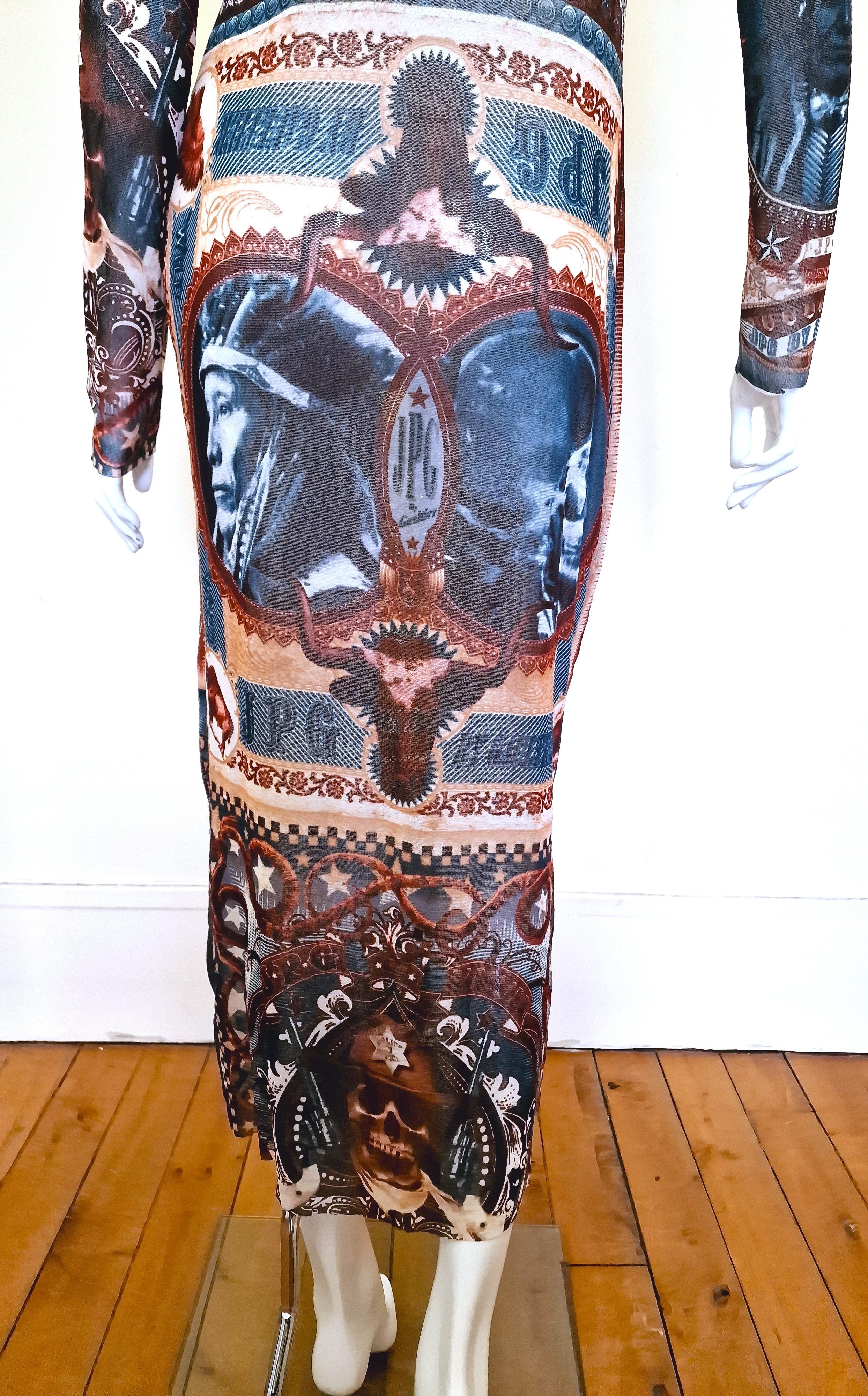 Jean Paul Gaultier Native Indian Western Sheriff Skeleton Large X-ray Mesh Dress For Sale 12