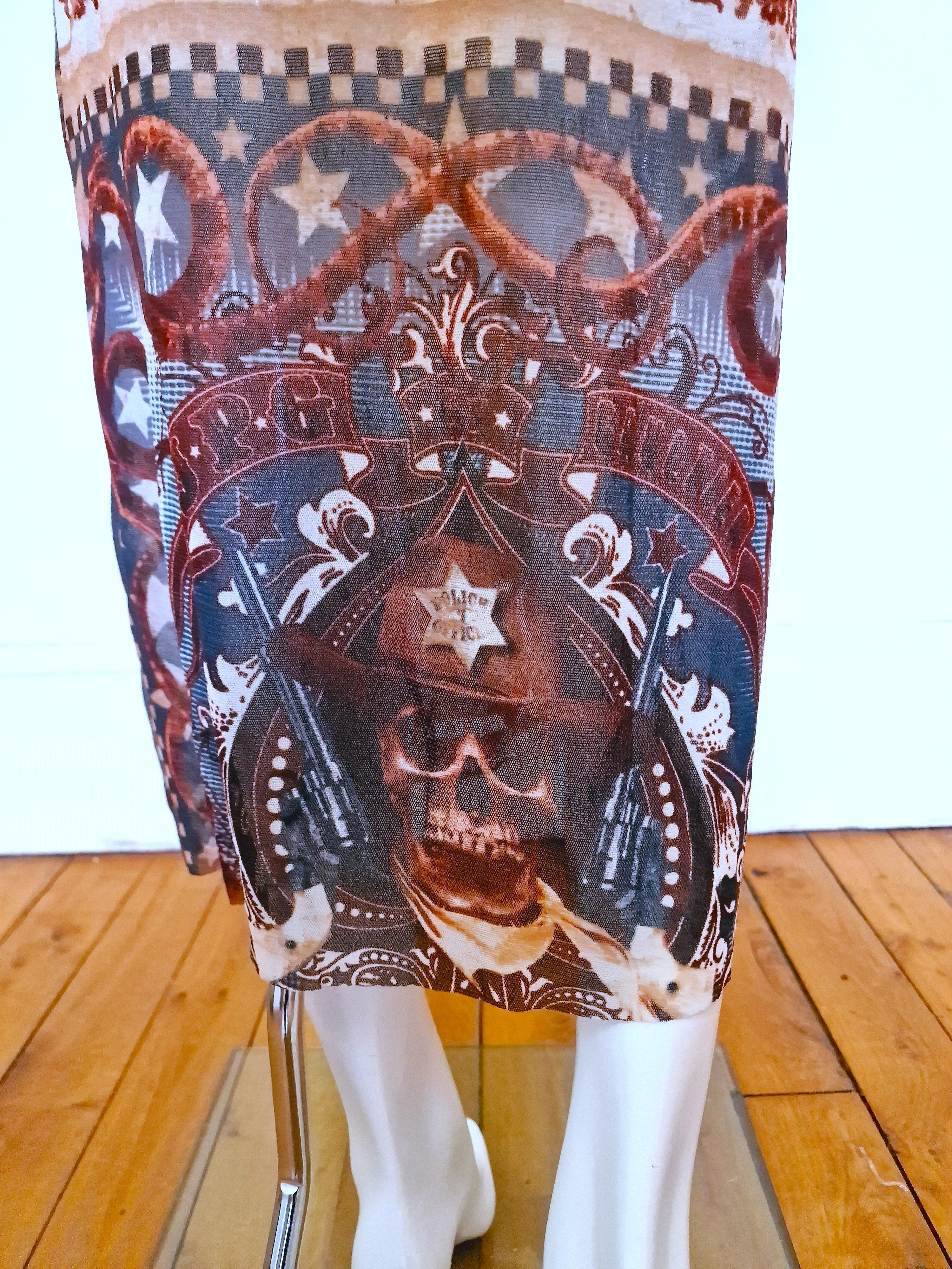 Jean Paul Gaultier Native Indian Western Sheriff Skeleton Large X-ray Mesh Dress For Sale 13