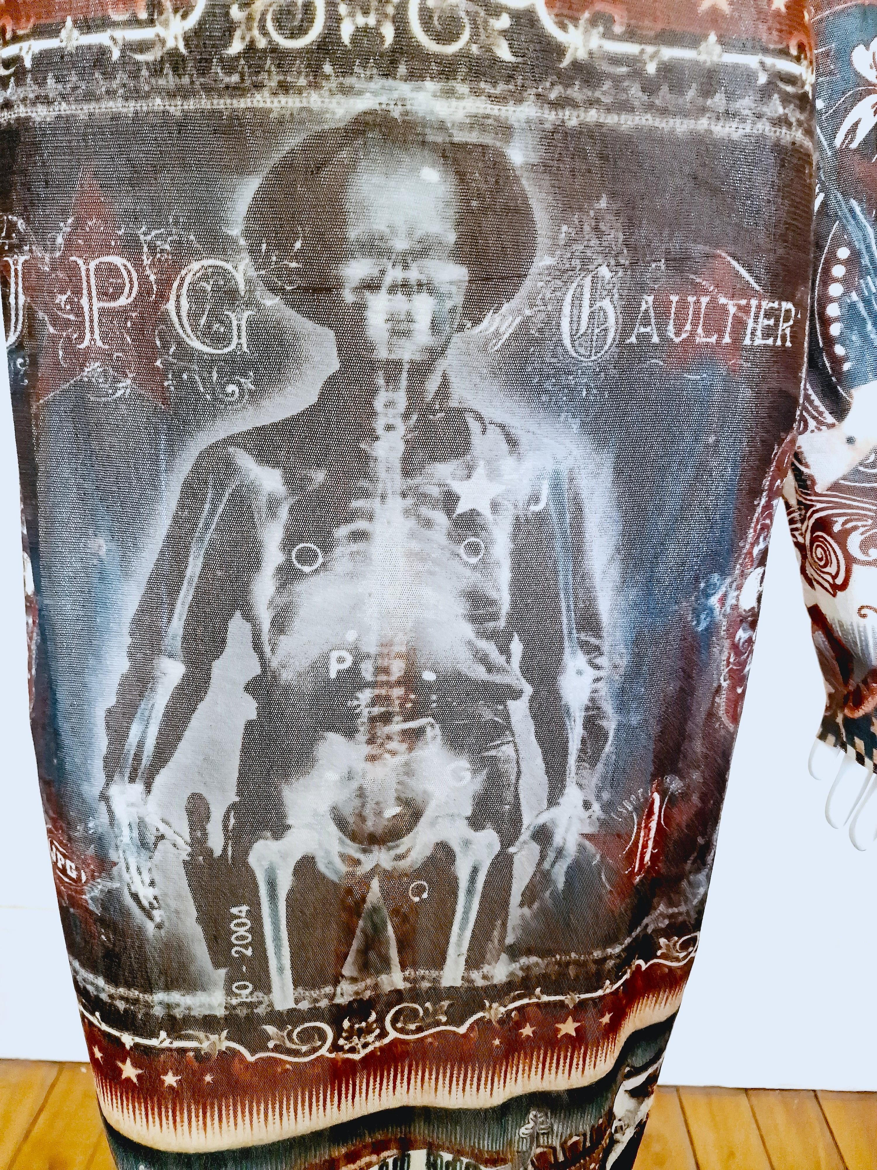 Jean Paul Gaultier Native Indian Western Sheriff Skeleton Large X-ray Mesh Dress In New Condition For Sale In PARIS, FR