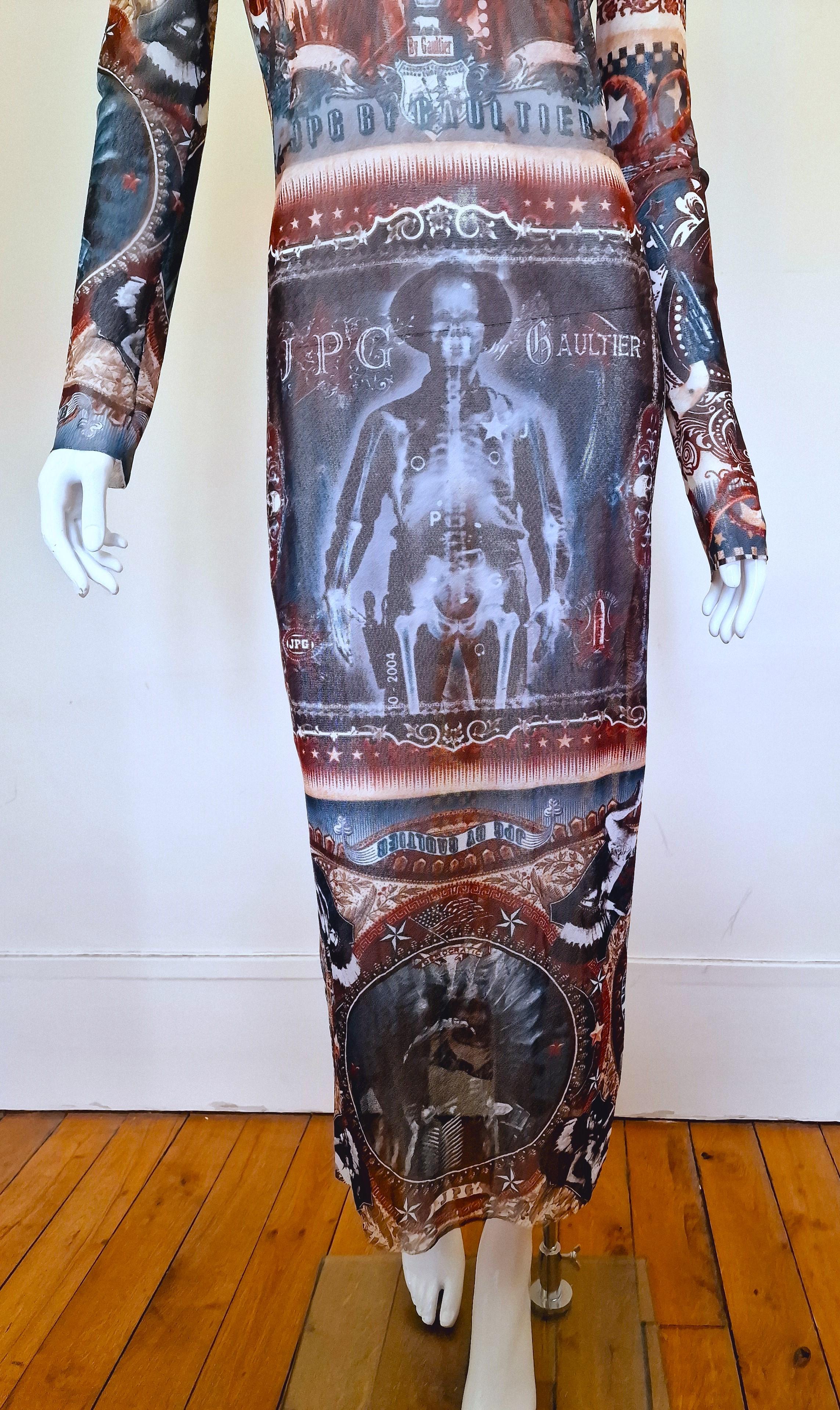 Jean Paul Gaultier Native Indian Western Sheriff Skeleton Large X-ray Mesh Dress For Sale 1