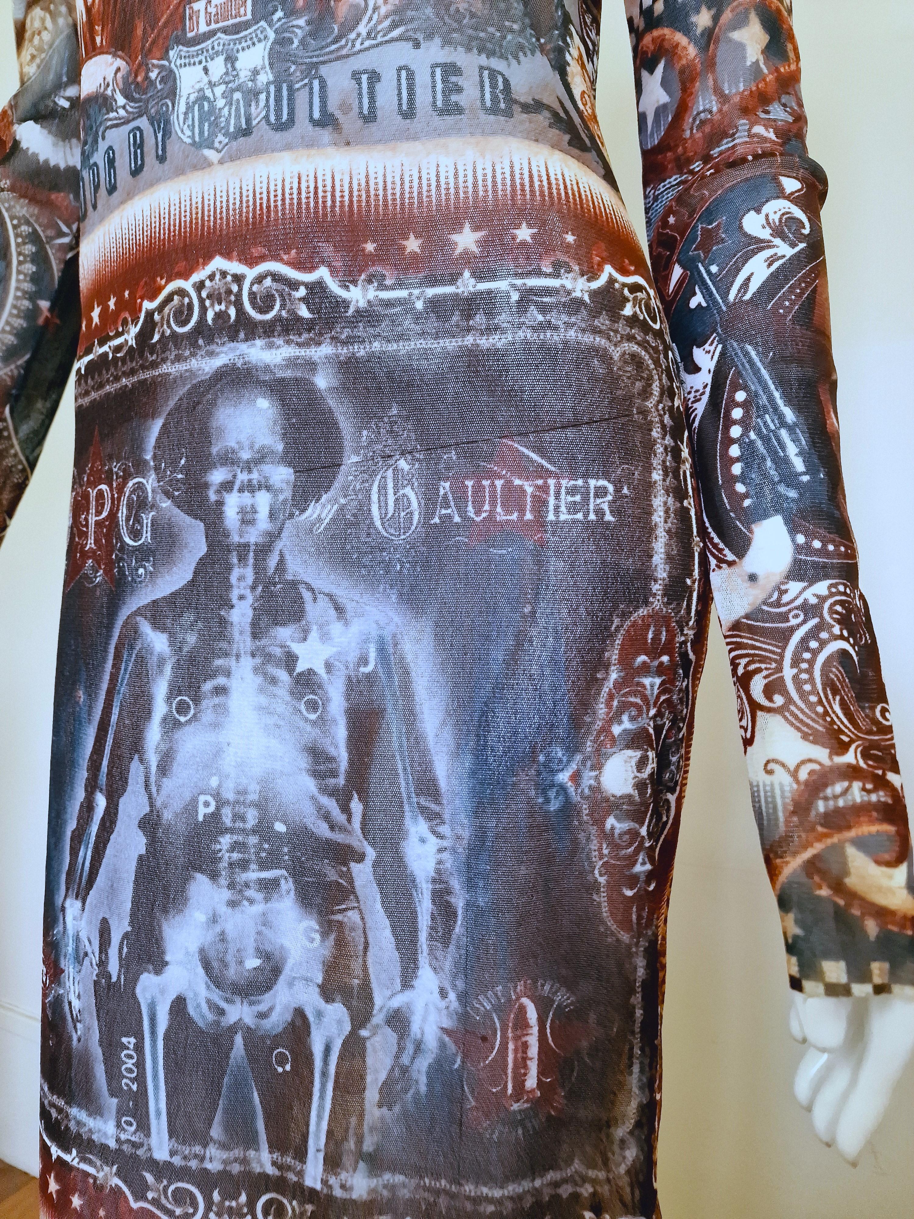 Jean Paul Gaultier Native Indian Western Sheriff Skeleton Large X-ray Mesh Dress For Sale 3