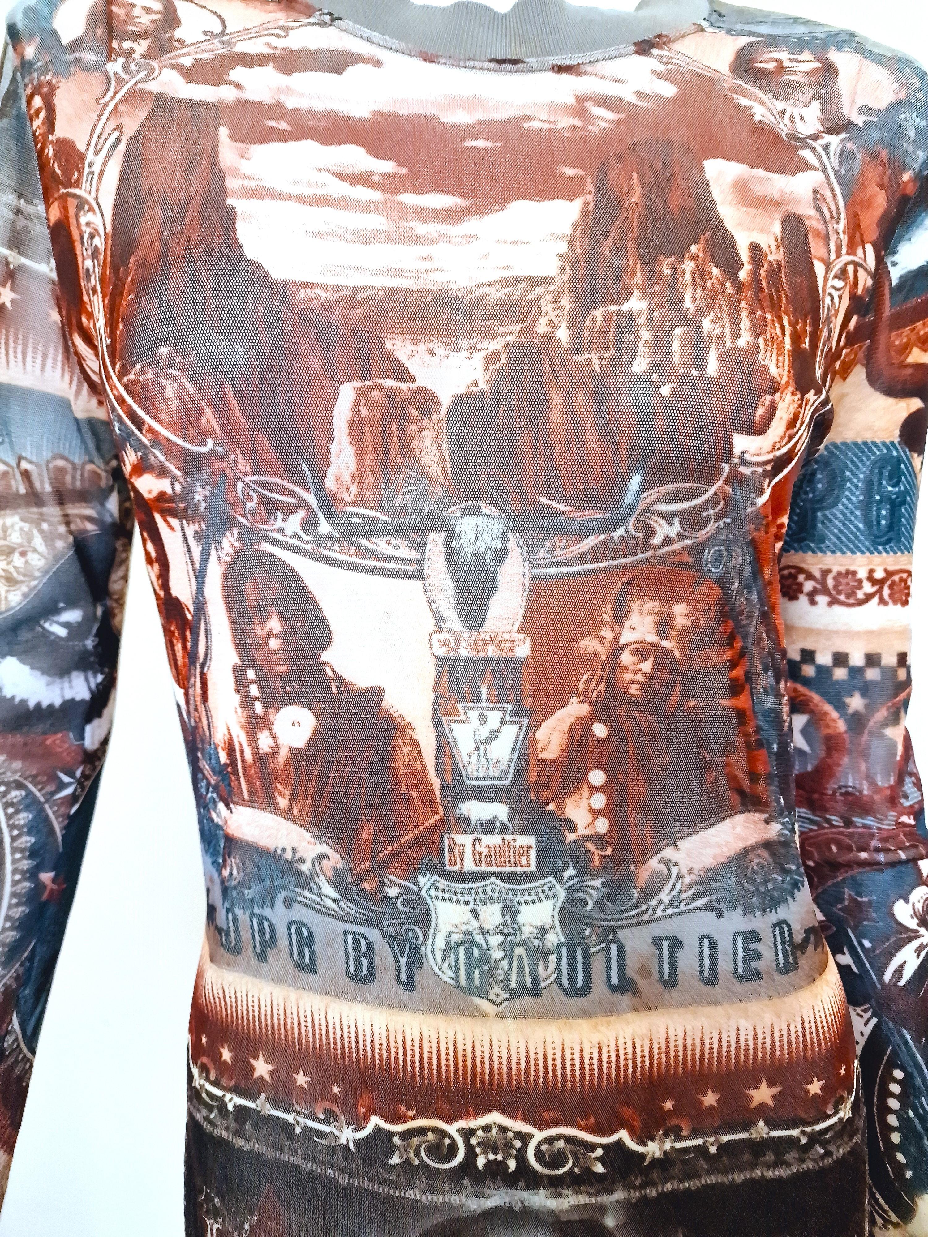 Jean Paul Gaultier Native Indian Western Sheriff Skeleton Large X-ray Mesh Dress For Sale 4