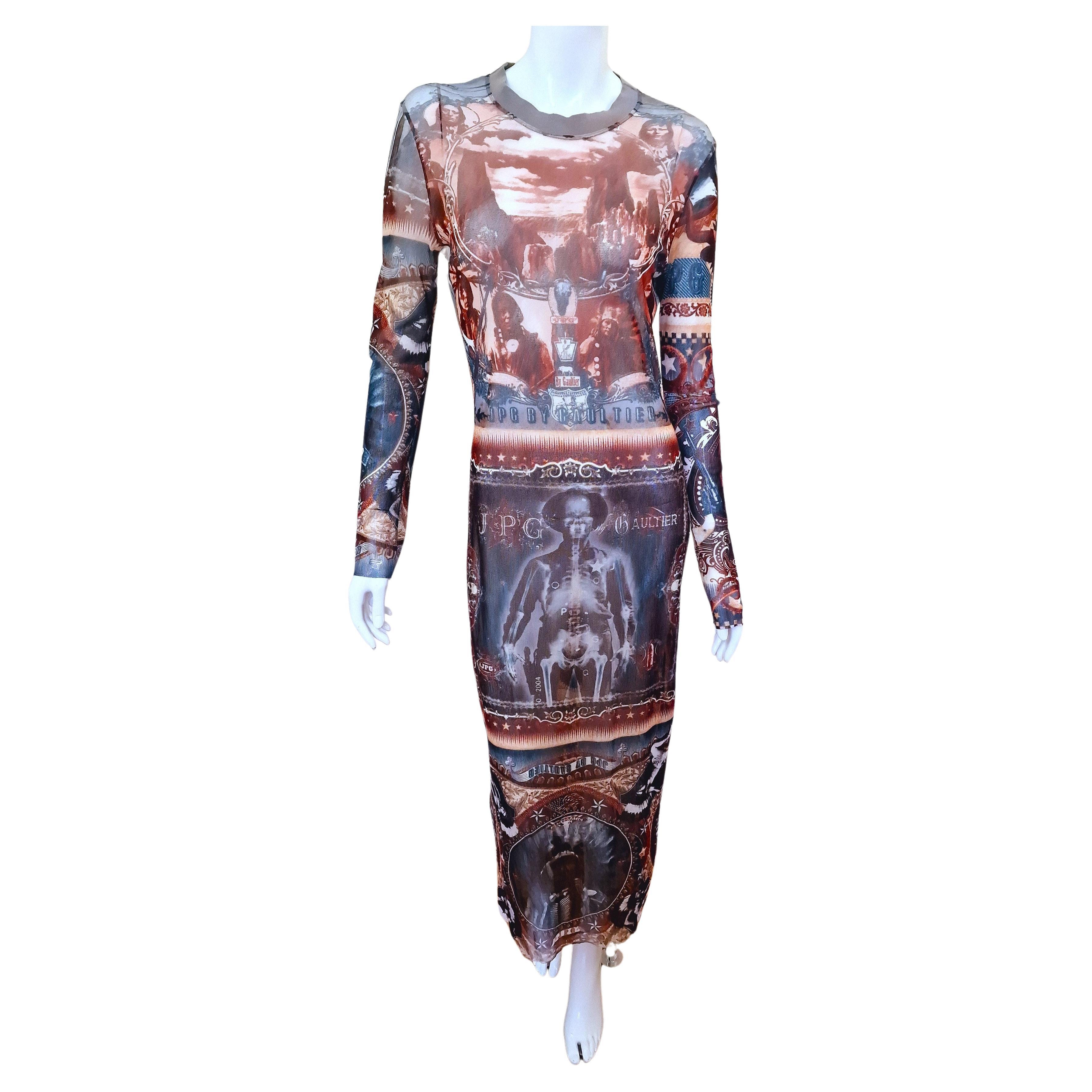 Jean Paul Gaultier Native Indian Western Sheriff Skeleton Large X-ray Mesh Dress For Sale