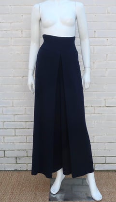Jean Paul Gaultier Navy Blue Wool Knit Palazzo Pants, 1990's