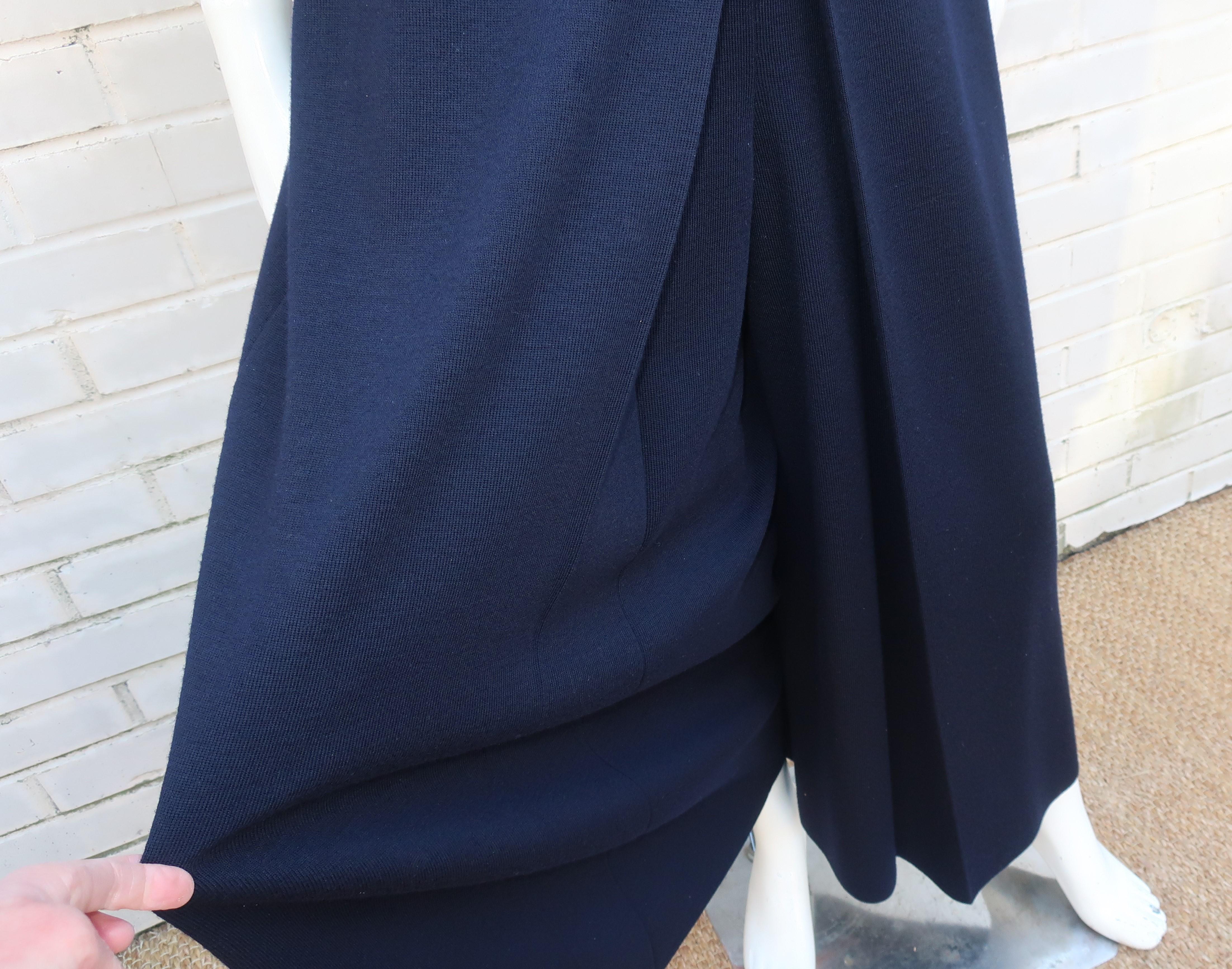 Jean Paul Gaultier Navy Blue Wool Knit Palazzo Pants, 1990's In Good Condition For Sale In Atlanta, GA