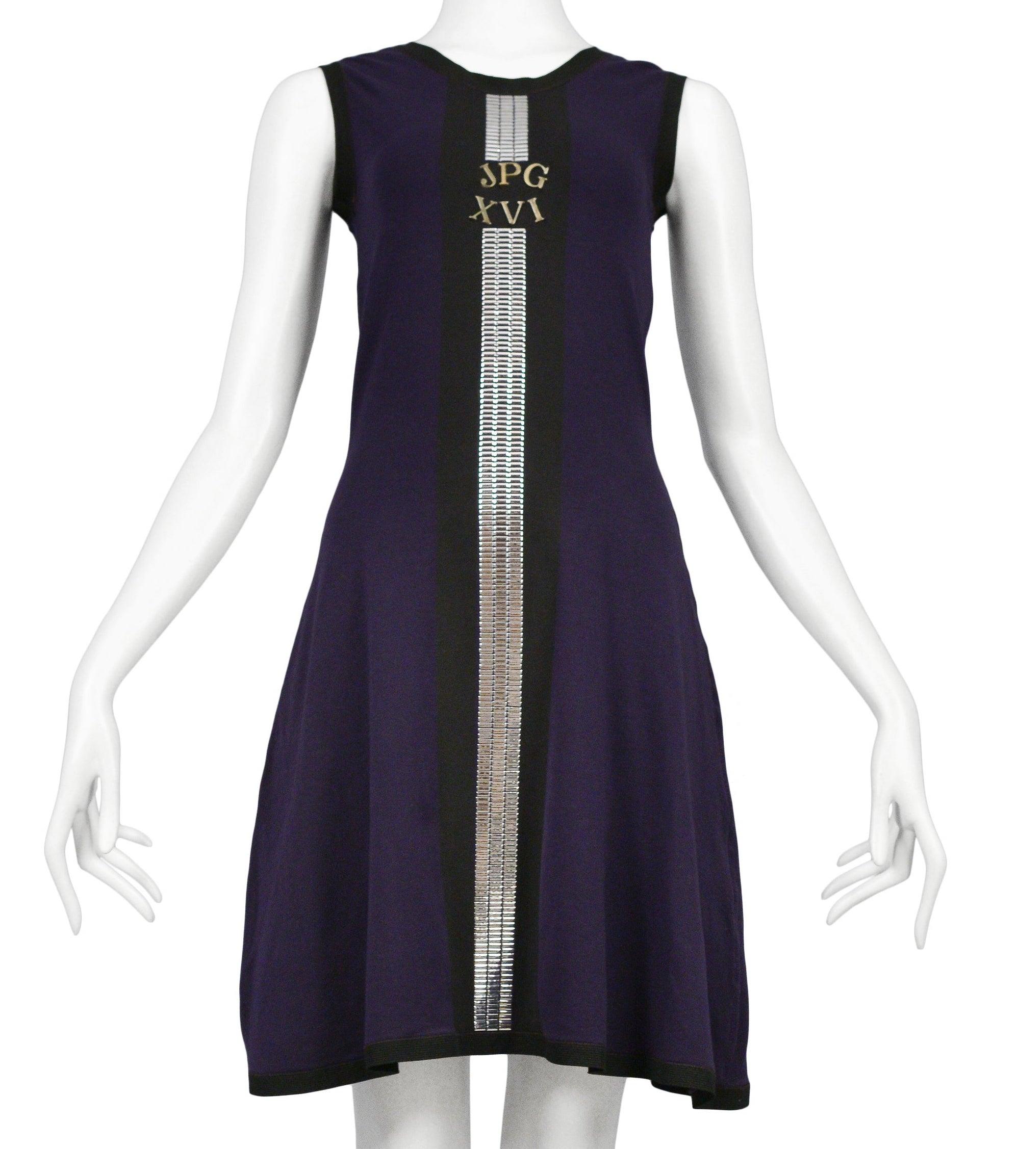 Black Jean Paul Gaultier Navy Mini Dress With Silver Metal Detailing & Roman Numerals For Sale