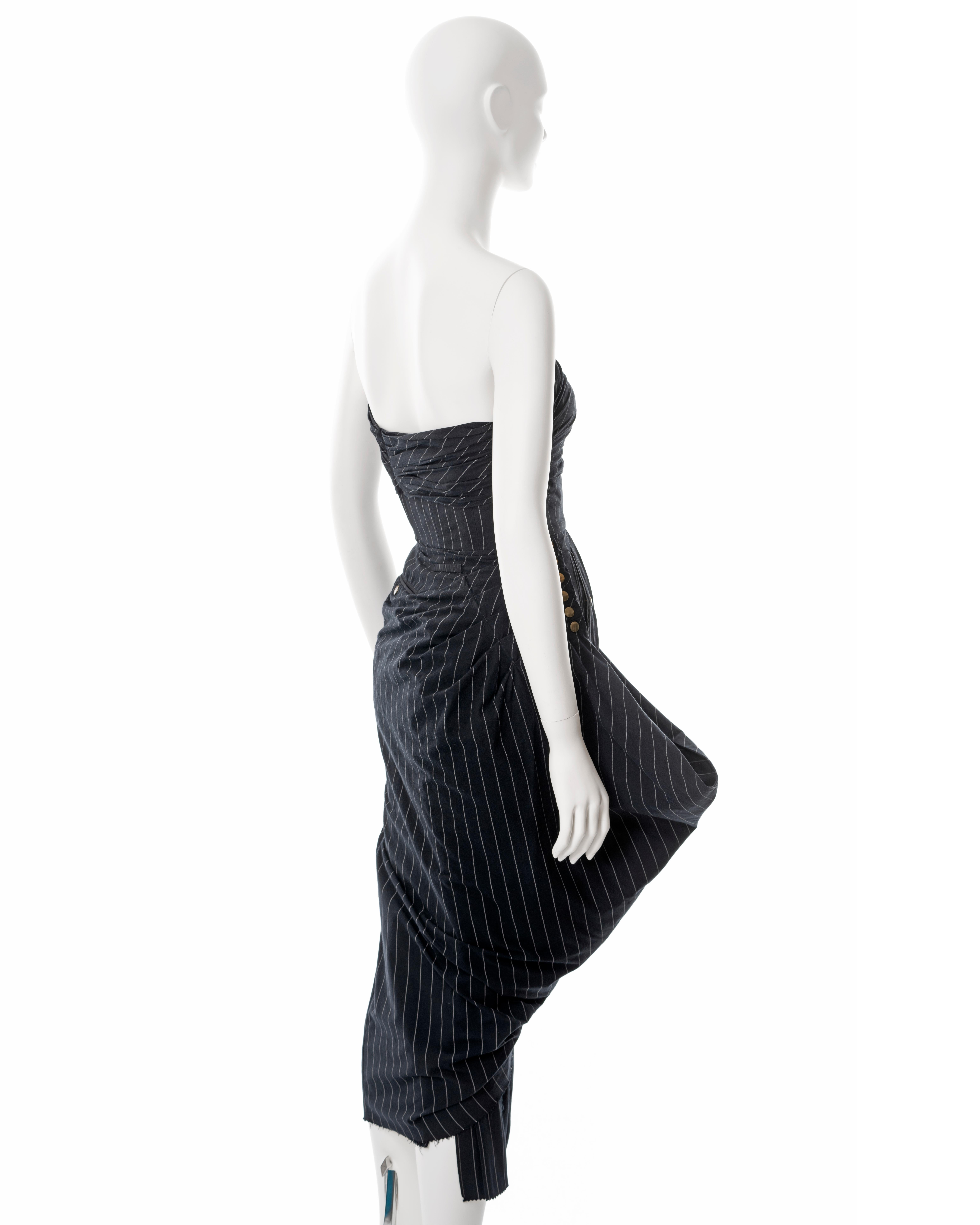 Jean Paul Gaultier navy pinstripe cotton strapless dress, ss 1995 5