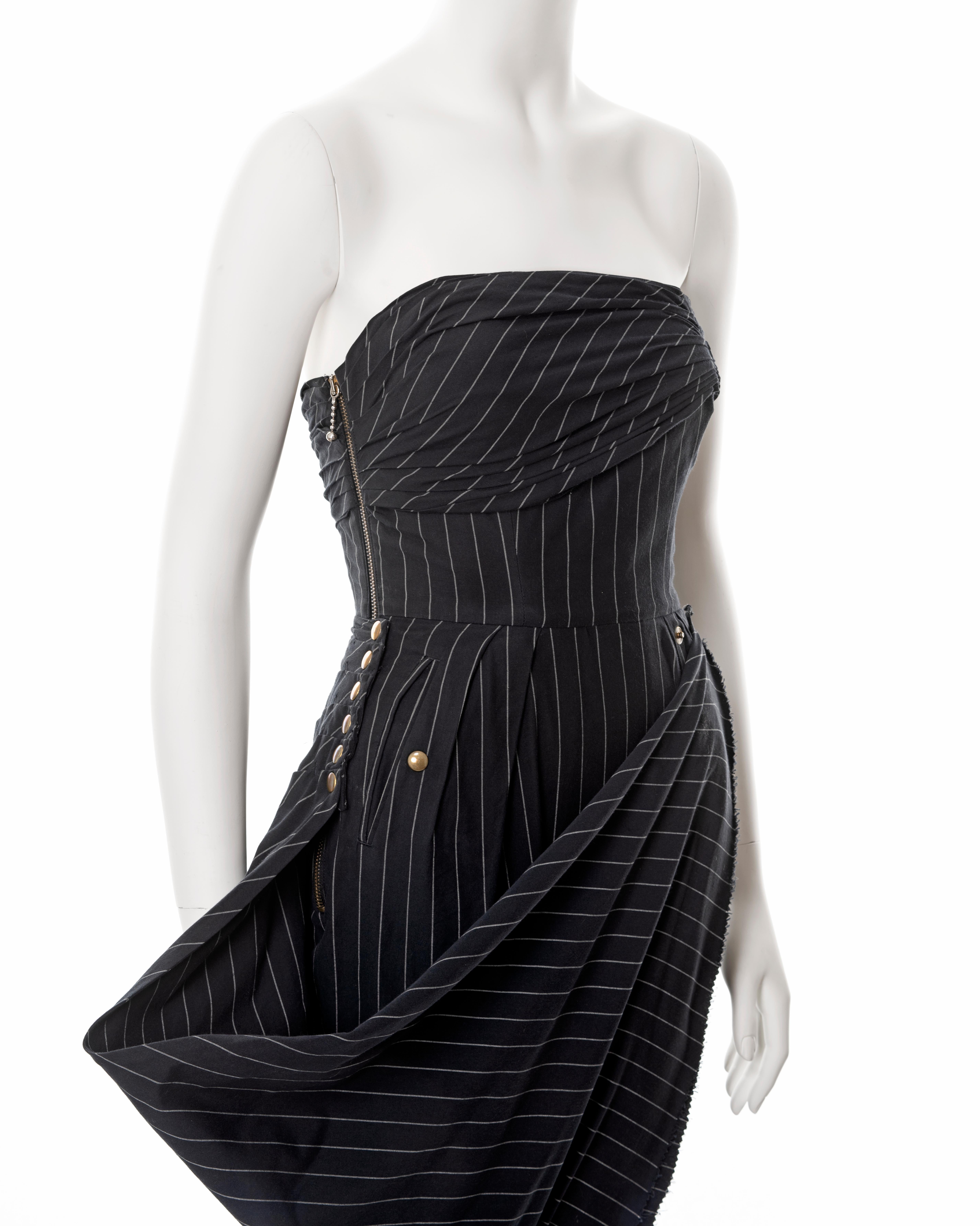 Jean Paul Gaultier navy pinstripe cotton strapless dress, ss 1995 7