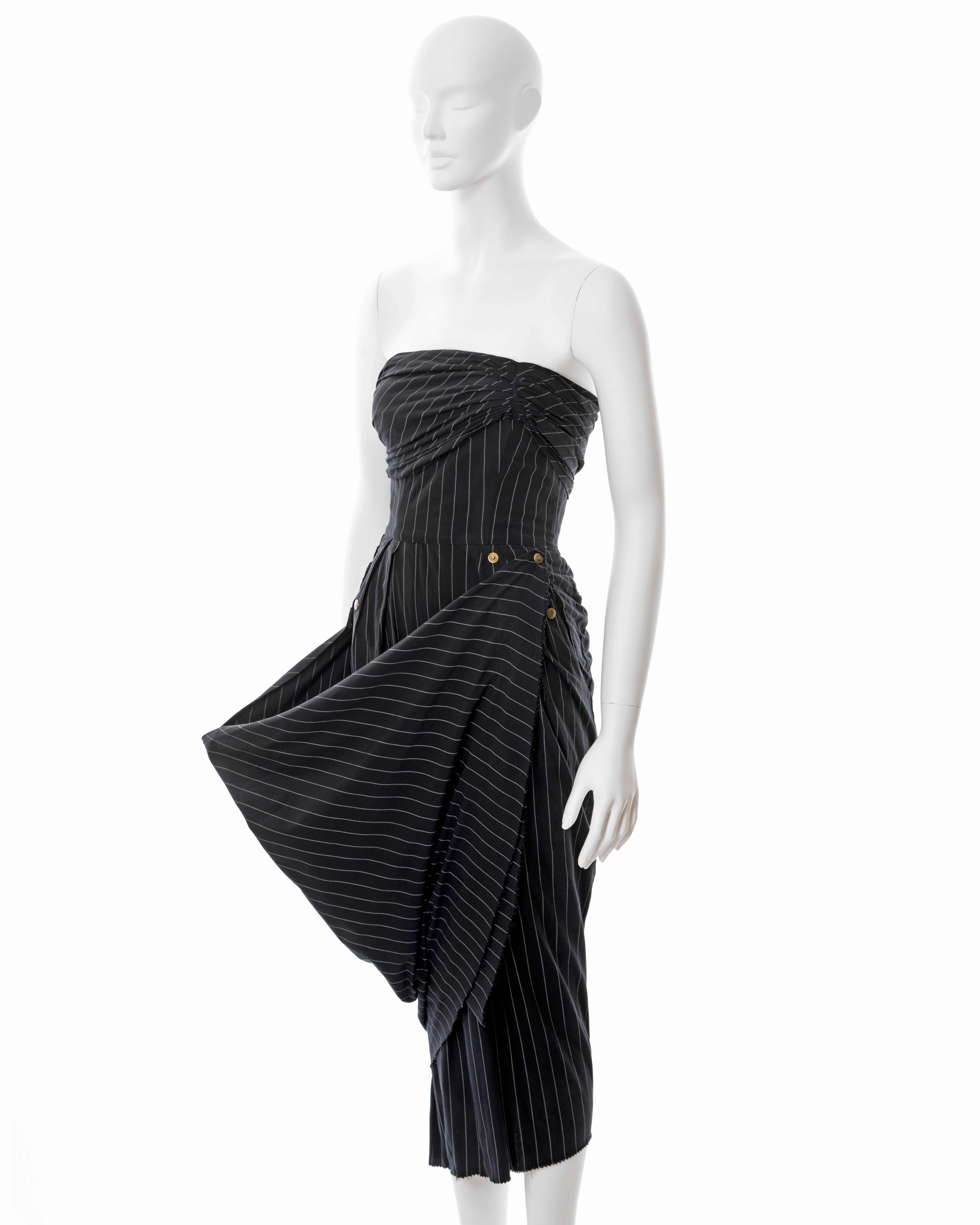 Jean Paul Gaultier navy pinstripe cotton strapless dress, ss 1995 In Excellent Condition In London, GB