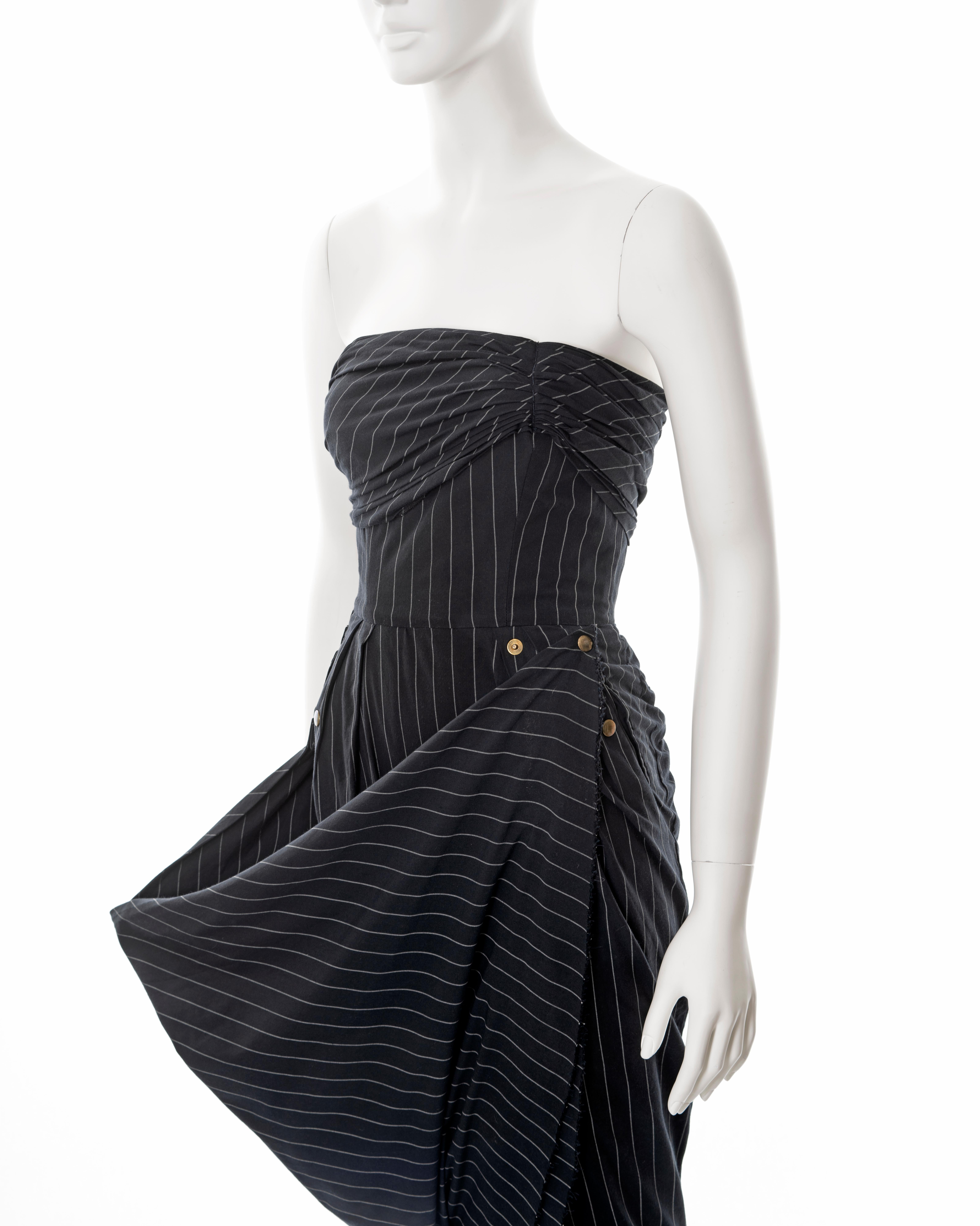 Women's Jean Paul Gaultier navy pinstripe cotton strapless dress, ss 1995