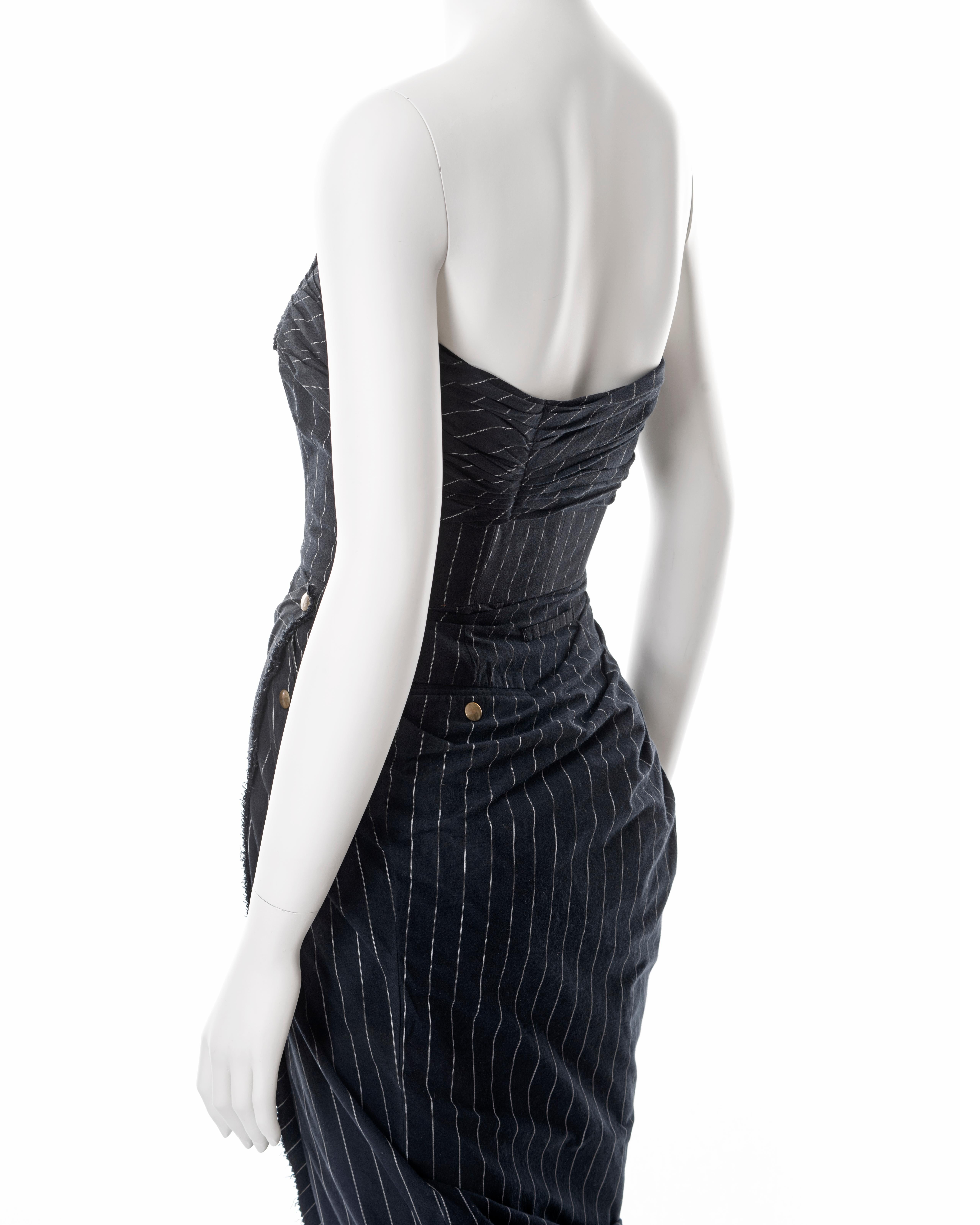 Jean Paul Gaultier navy pinstripe cotton strapless dress, ss 1995 2