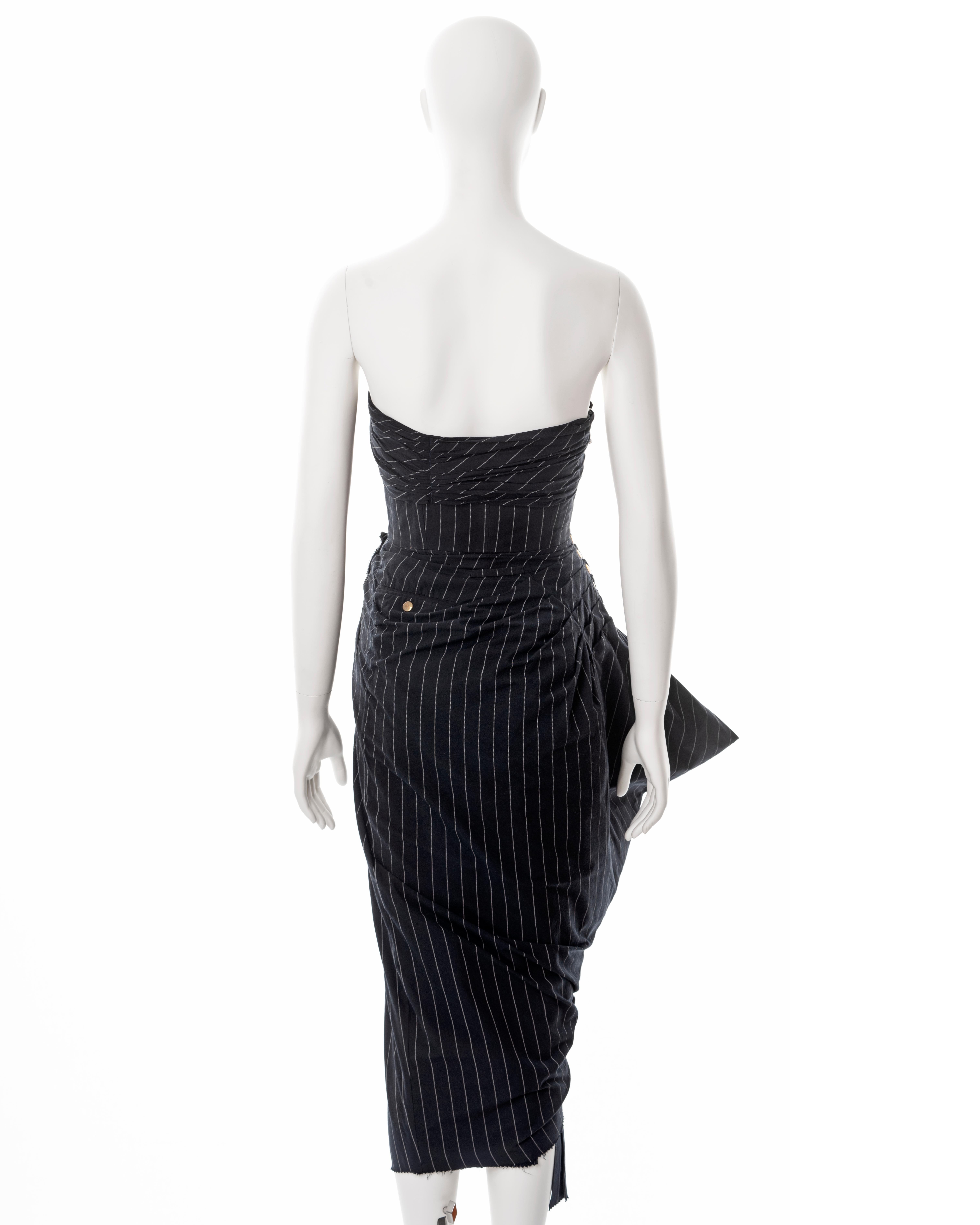 Jean Paul Gaultier navy pinstripe cotton strapless dress, ss 1995 3