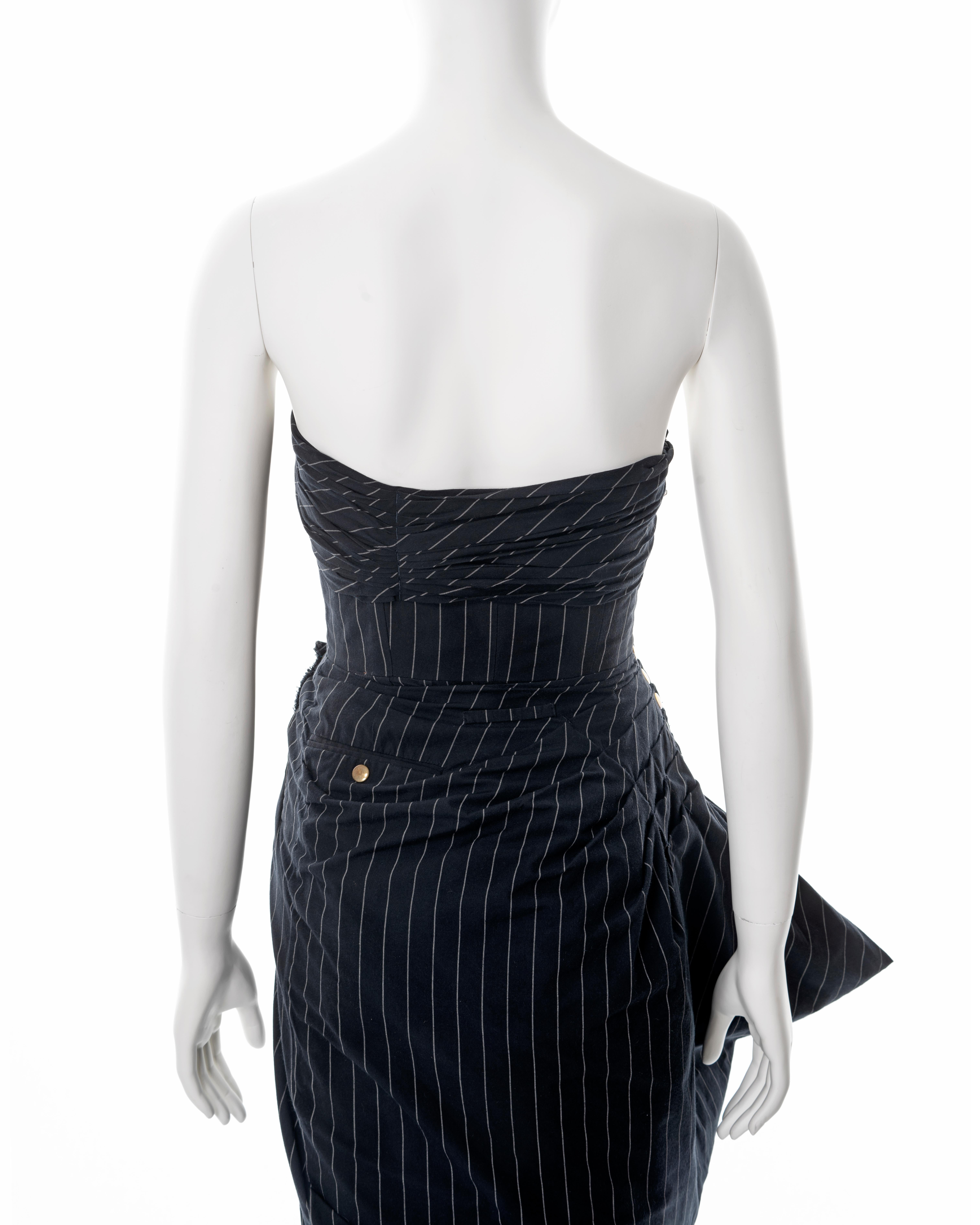 Jean Paul Gaultier navy pinstripe cotton strapless dress, ss 1995 4