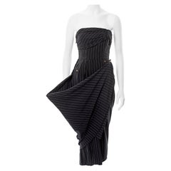 Jean Paul Gaultier navy pinstripe cotton strapless dress, ss 1995