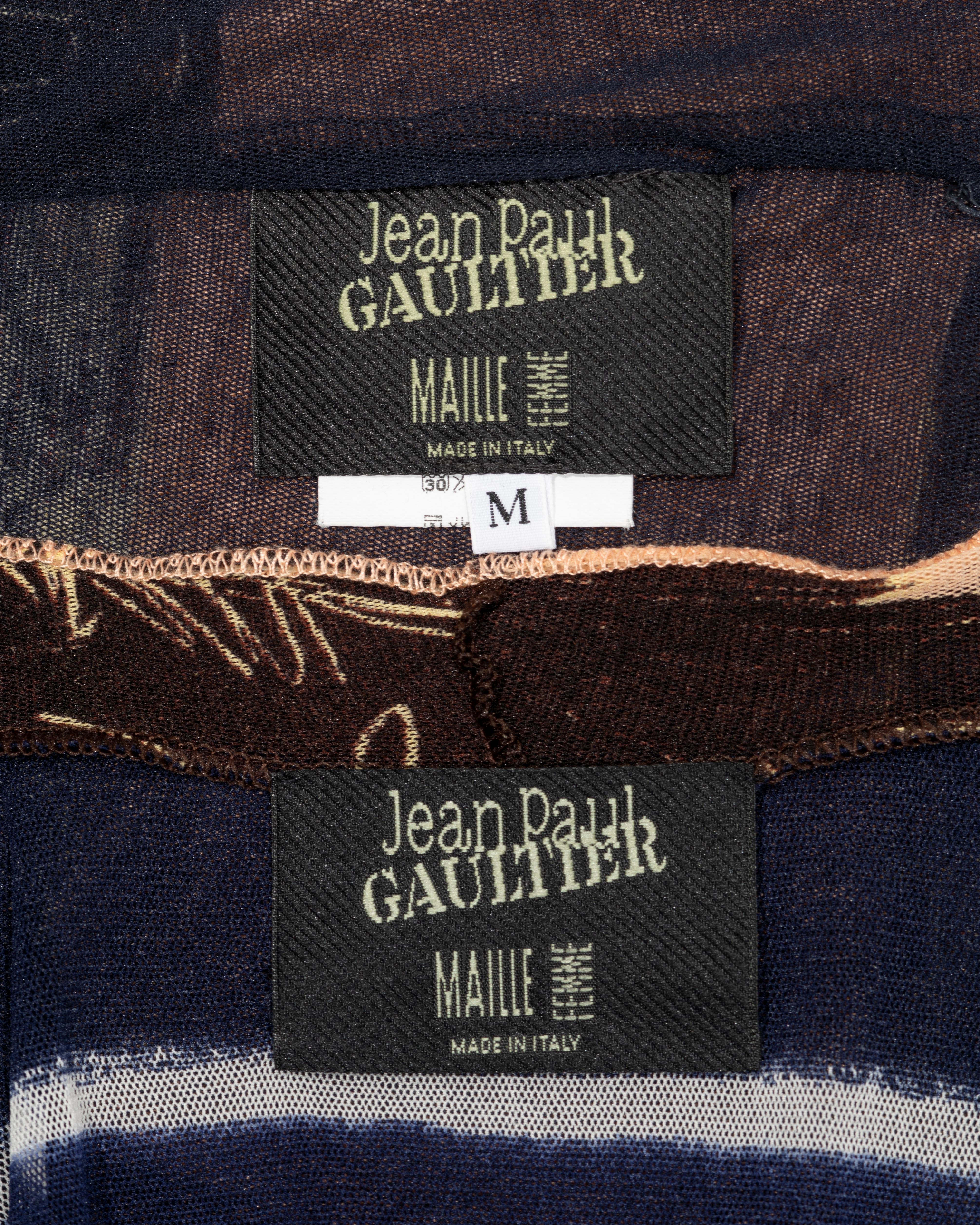 Women's Jean Paul Gaultier navy striped nylon mesh tube dress and cardigan set, c. 2001 For Sale