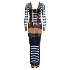 Jean Paul Gaultier navy striped nylon mesh tube dress and cardigan set, c. 2001