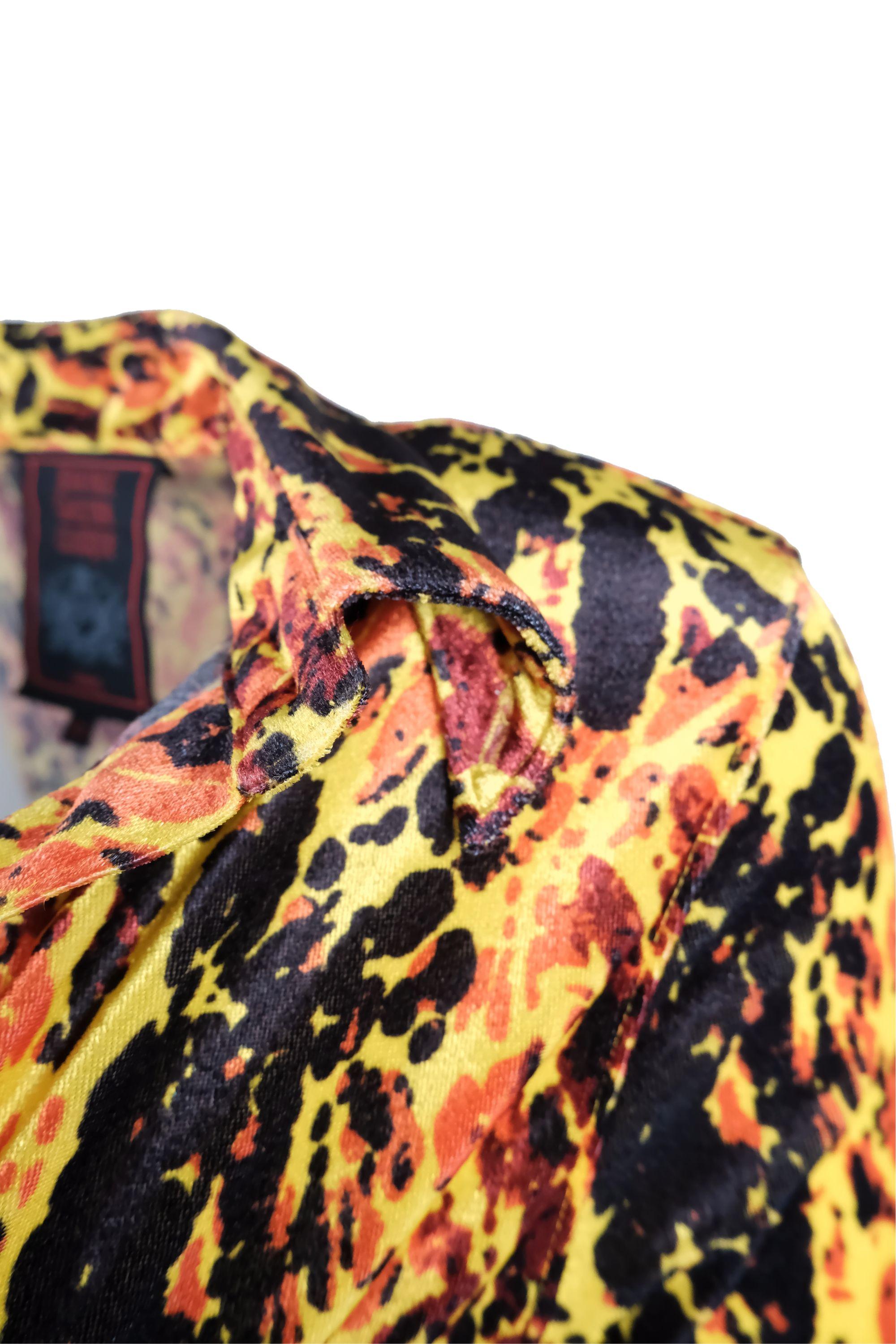 Brown Jean Paul Gaultier Neon Abstract Lava Print Velour Dress