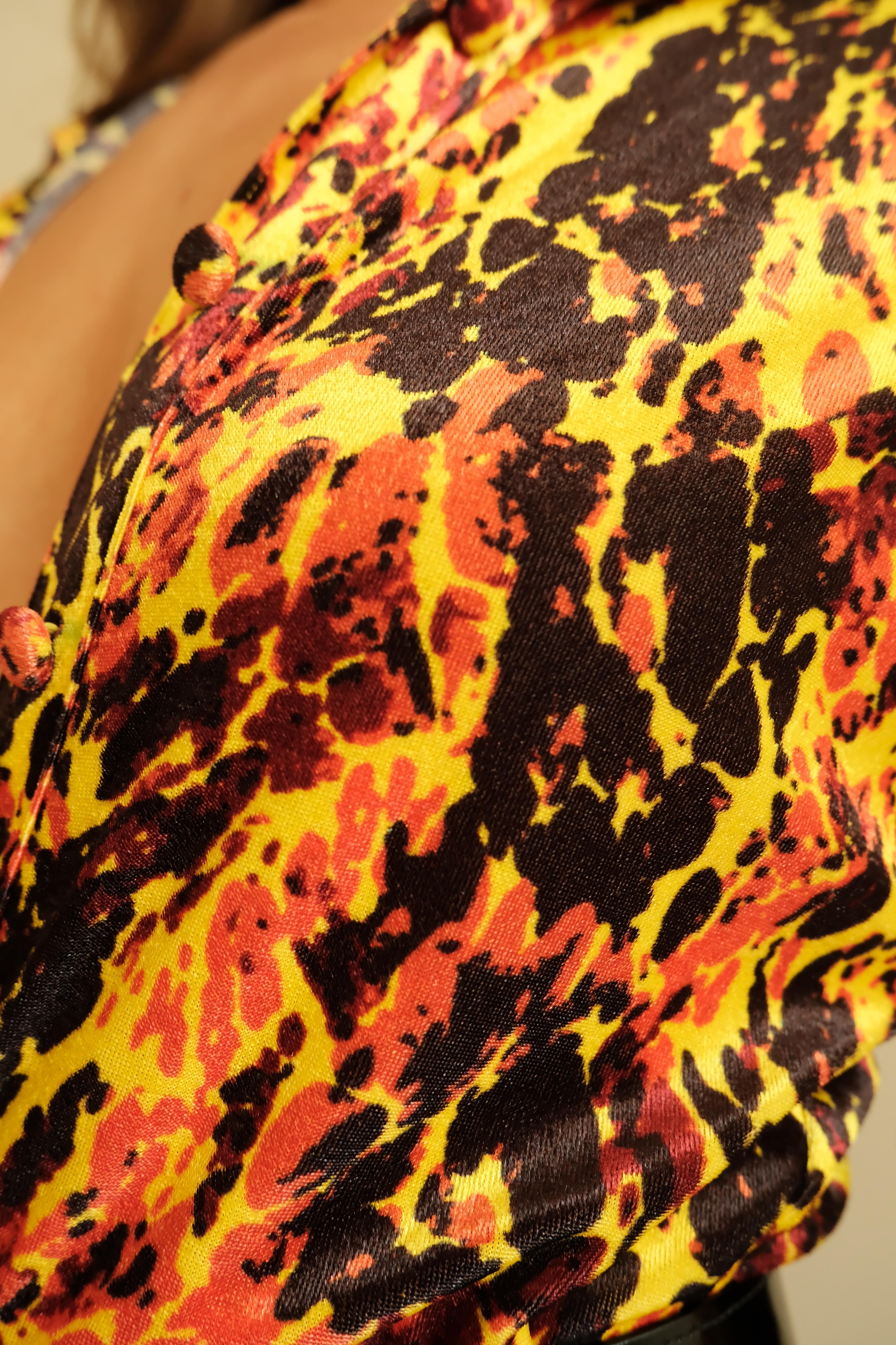 Jean Paul Gaultier Neon Abstract Lava Print Velour Dress 1