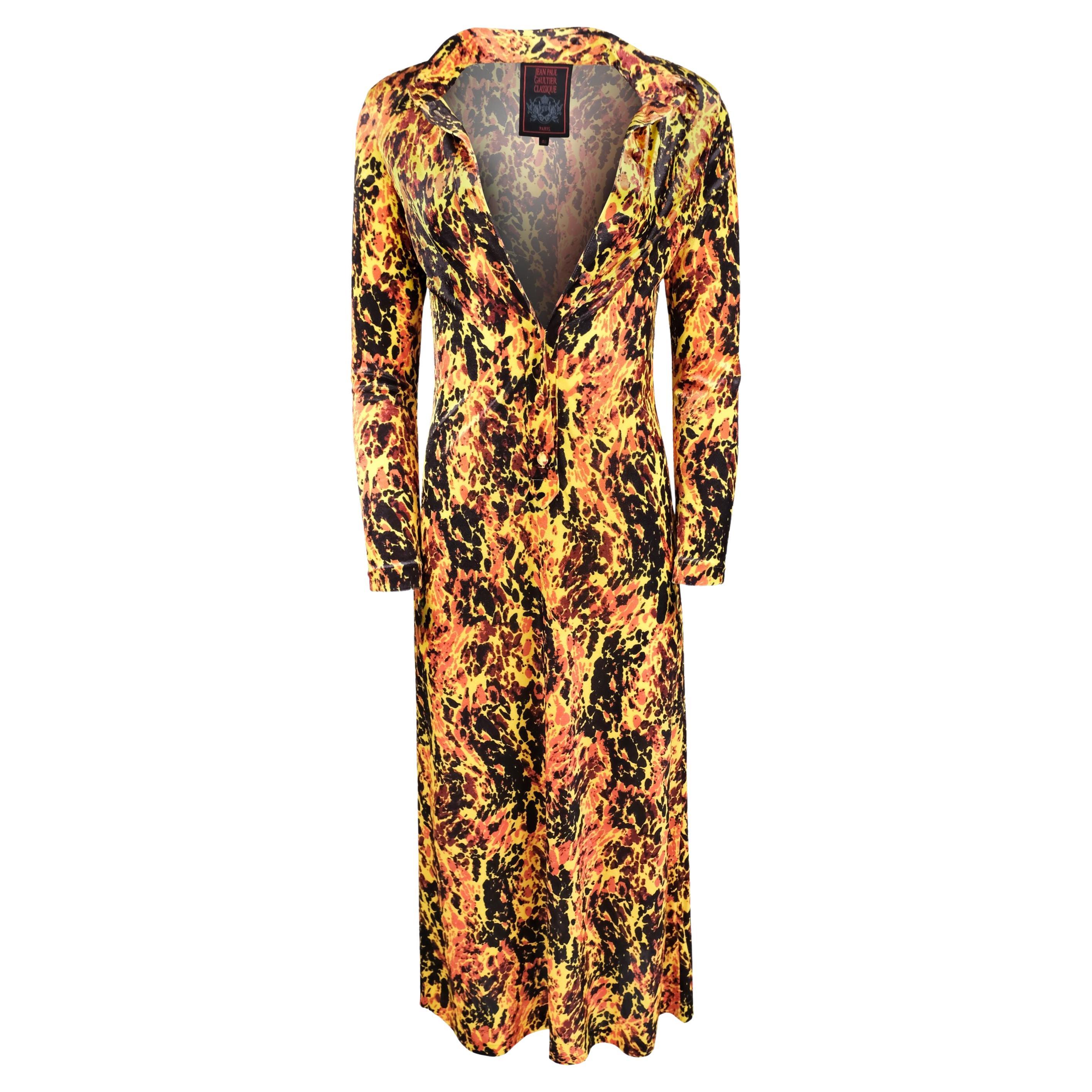 Jean Paul Gaultier Neon Abstract Lava Print Velour Dress