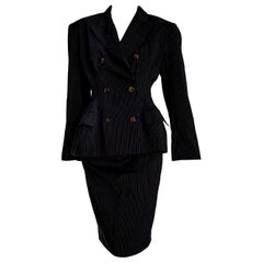 Jean Paul GAULTIER "New" Black with Gray lines Wool Skirt Suit - Unworn