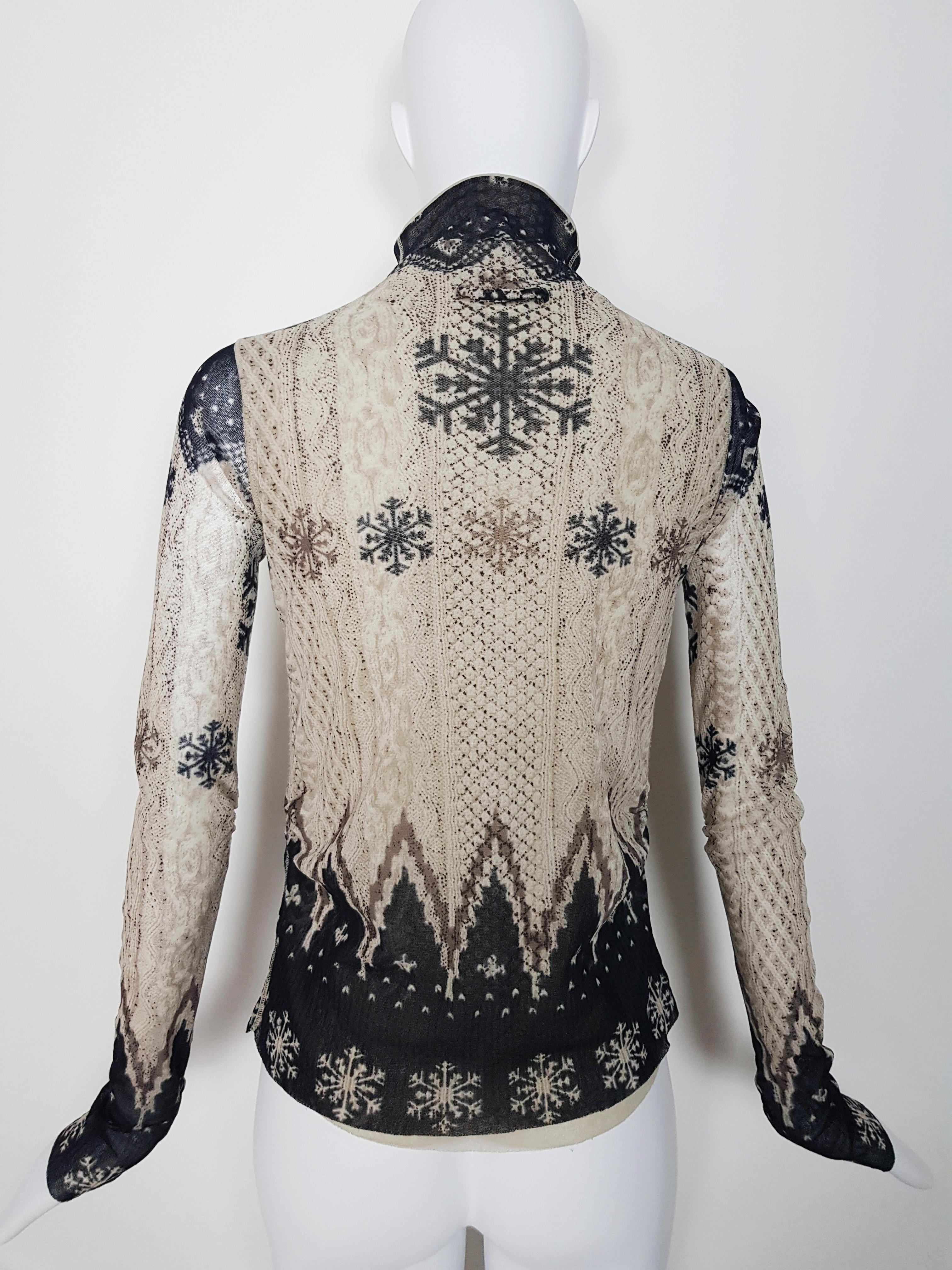 JEAN PAUL GAULTIER nordic printed layered mesh cardigan 2000 In Excellent Condition For Sale In Genève, CH