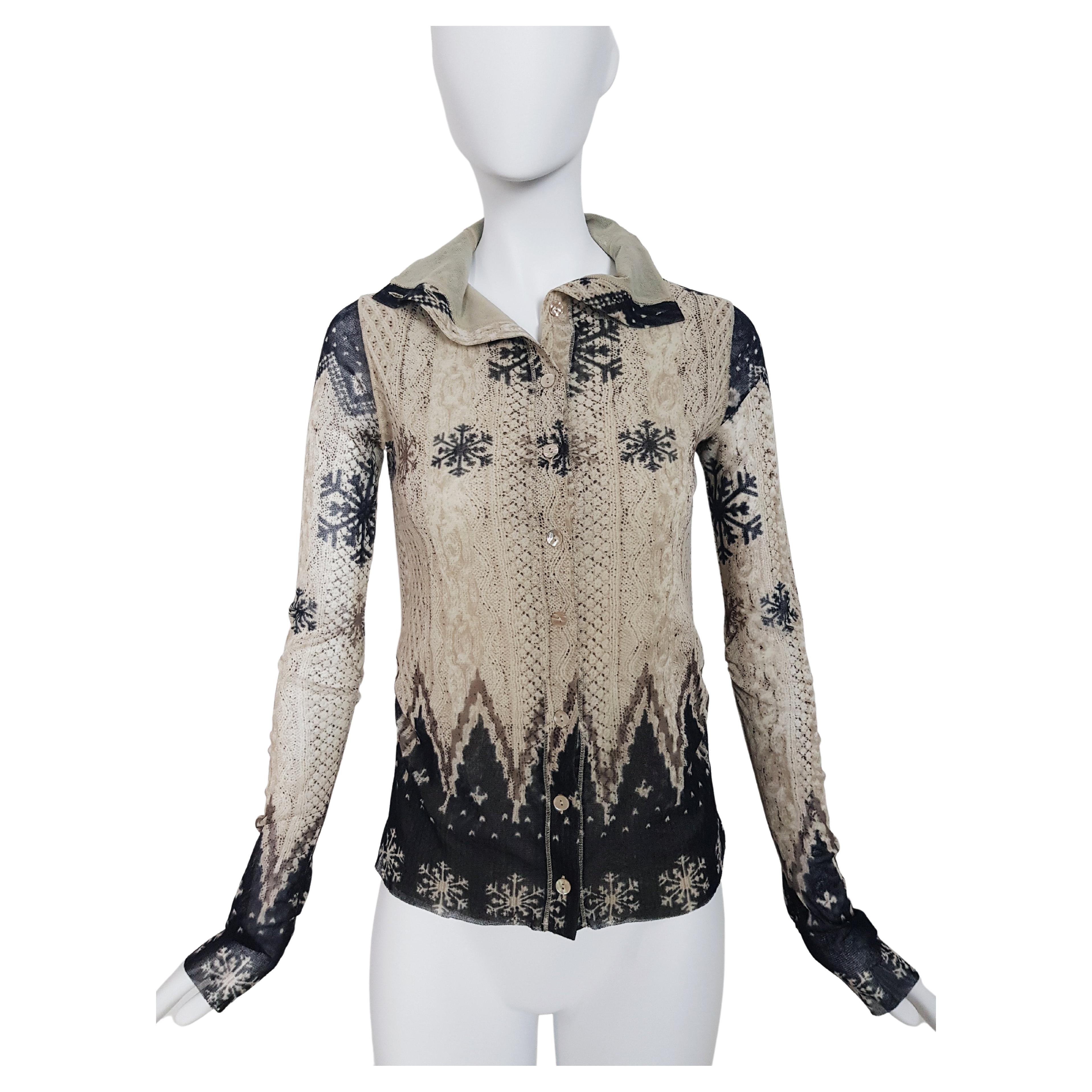 JEAN PAUL GAULTIER nordic printed layered mesh cardigan 2000 For Sale