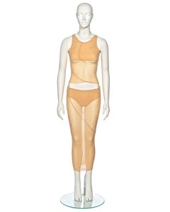 Jean Paul Gaultier nude mesh crop top and maxi skirt set, ss 1996