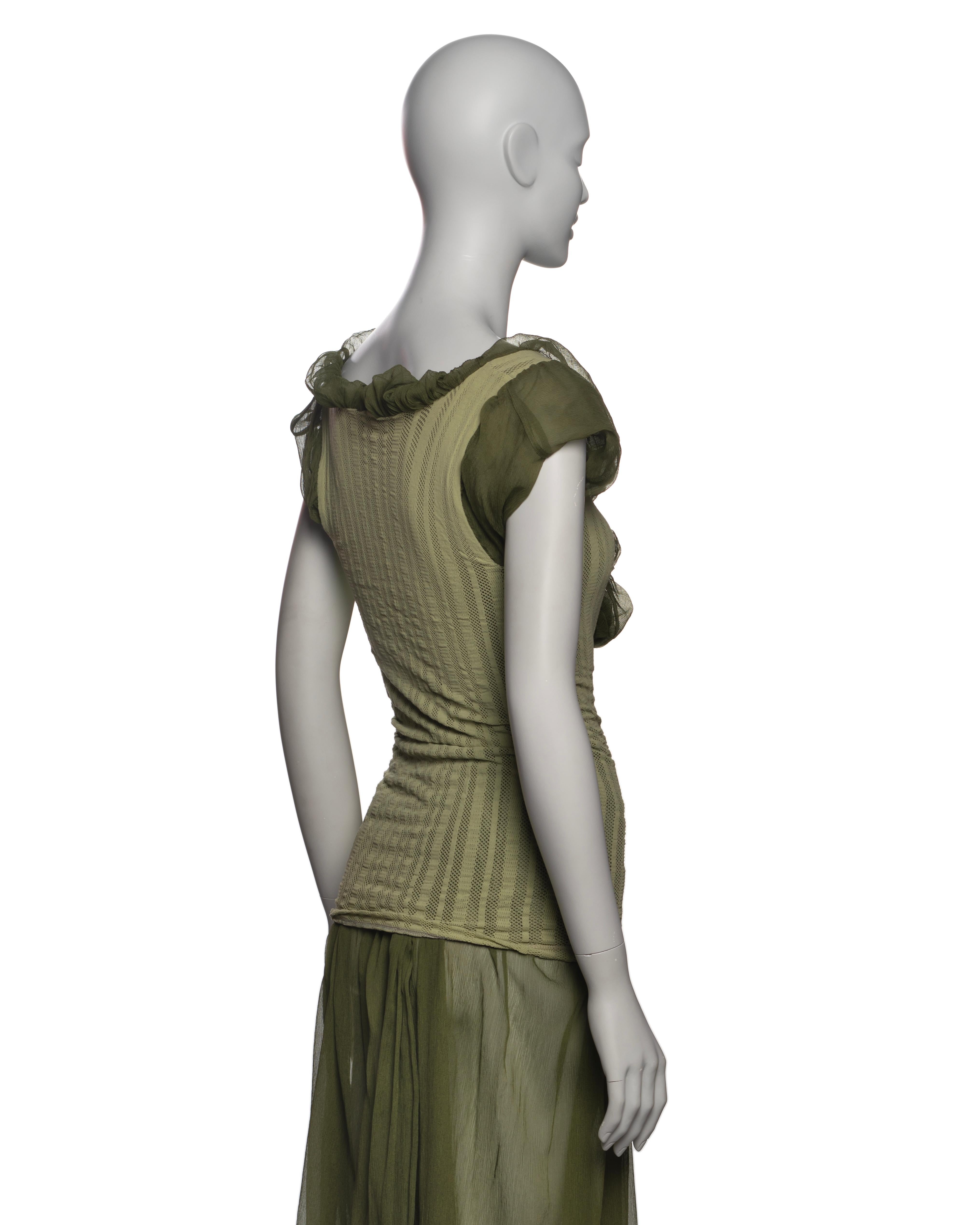 Jean Paul Gaultier Olive Green Knit Dress with Silk Chiffon Underlay, SS 2001 5