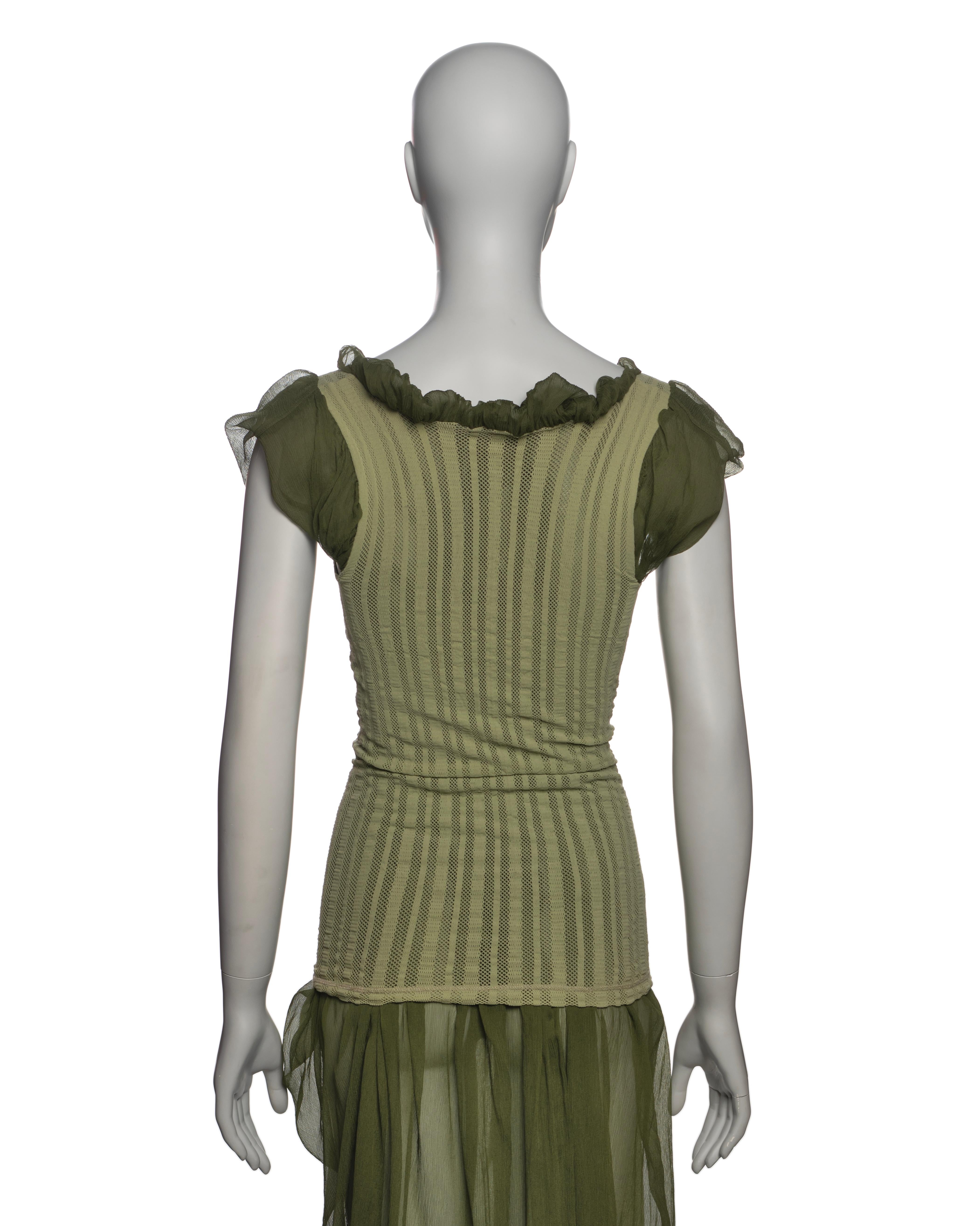 Jean Paul Gaultier Olive Green Knit Dress with Silk Chiffon Underlay, SS 2001 7