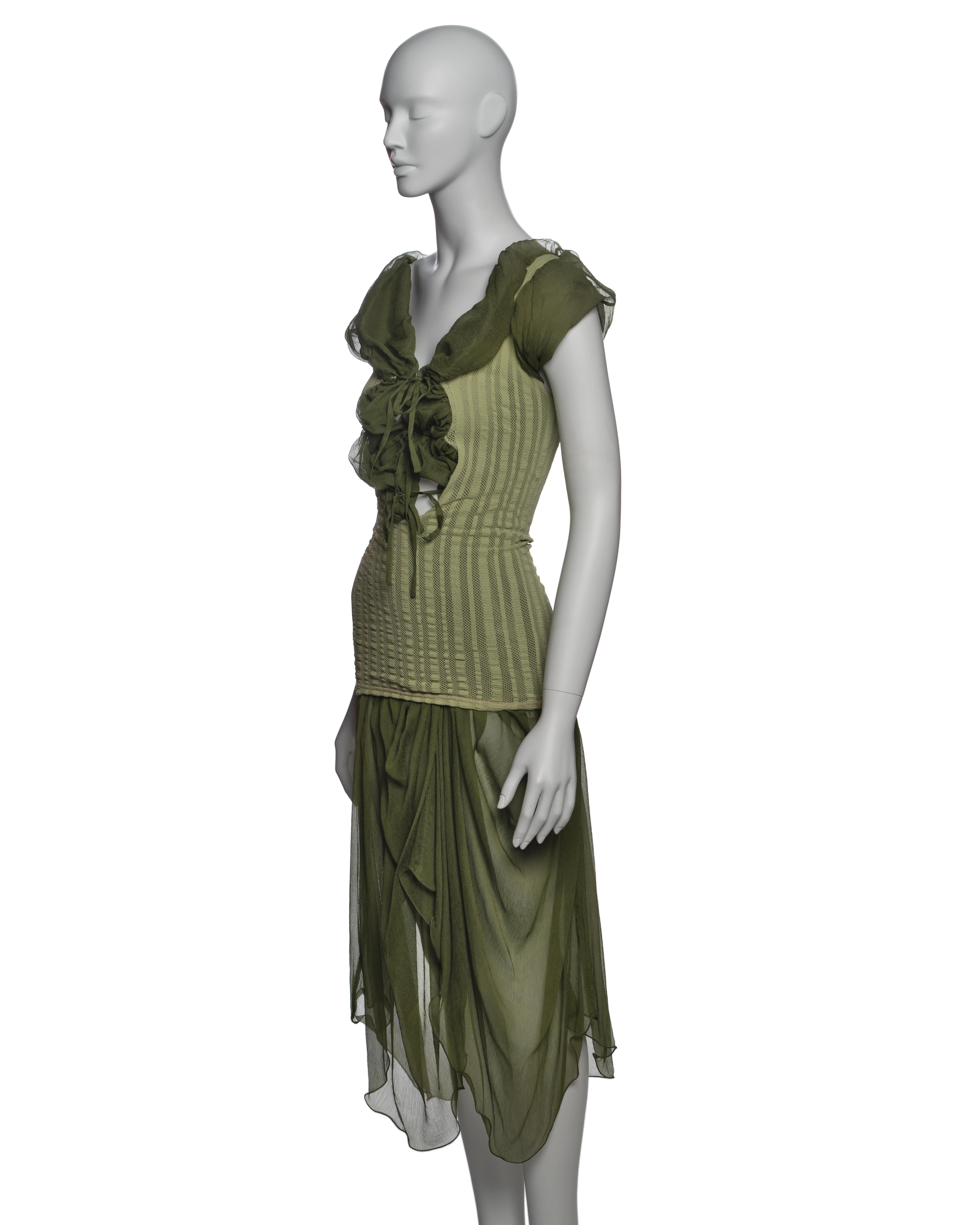Jean Paul Gaultier Olive Green Knit Dress with Silk Chiffon Underlay, SS 2001 9