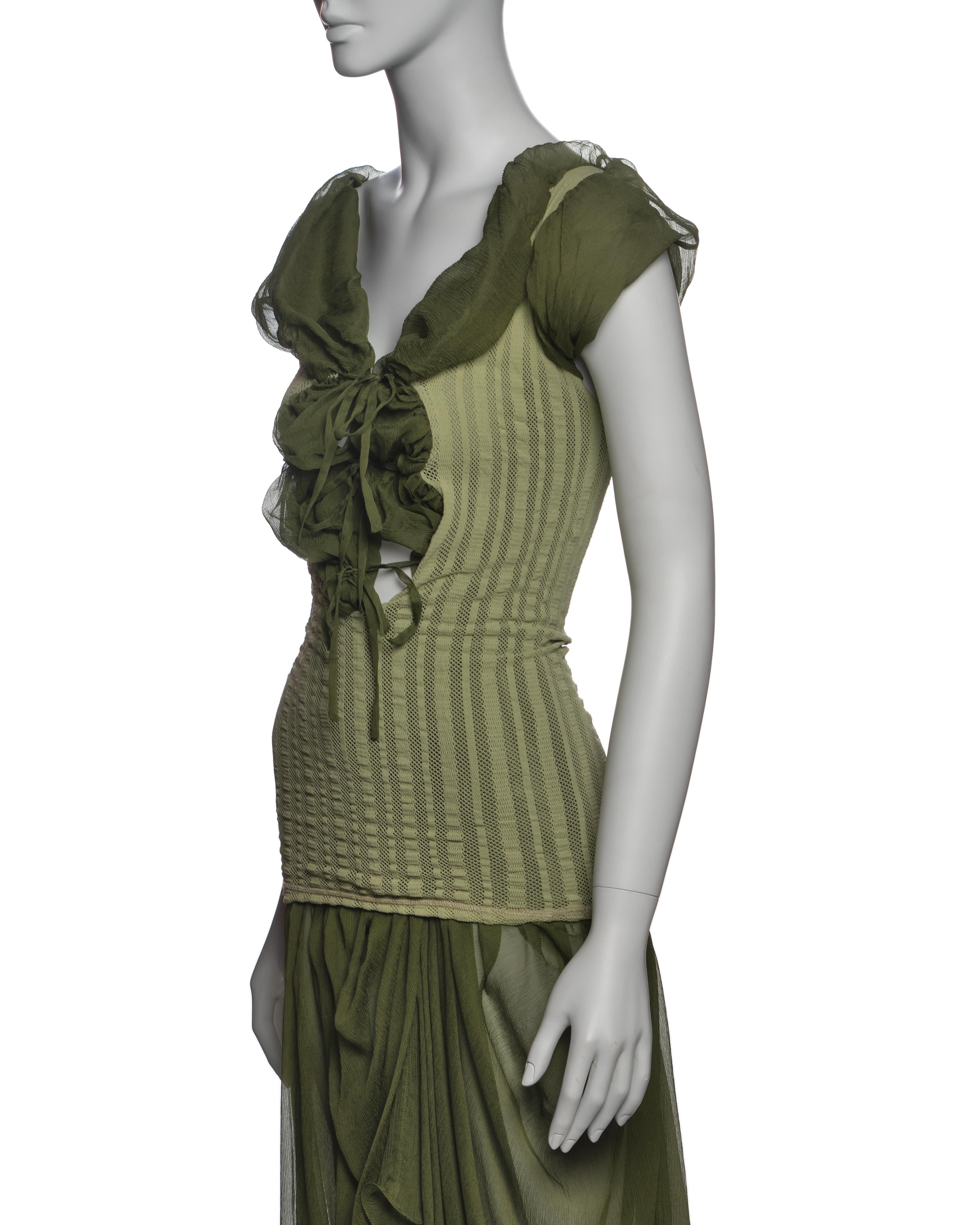 Jean Paul Gaultier Olive Green Knit Dress with Silk Chiffon Underlay, SS 2001 10