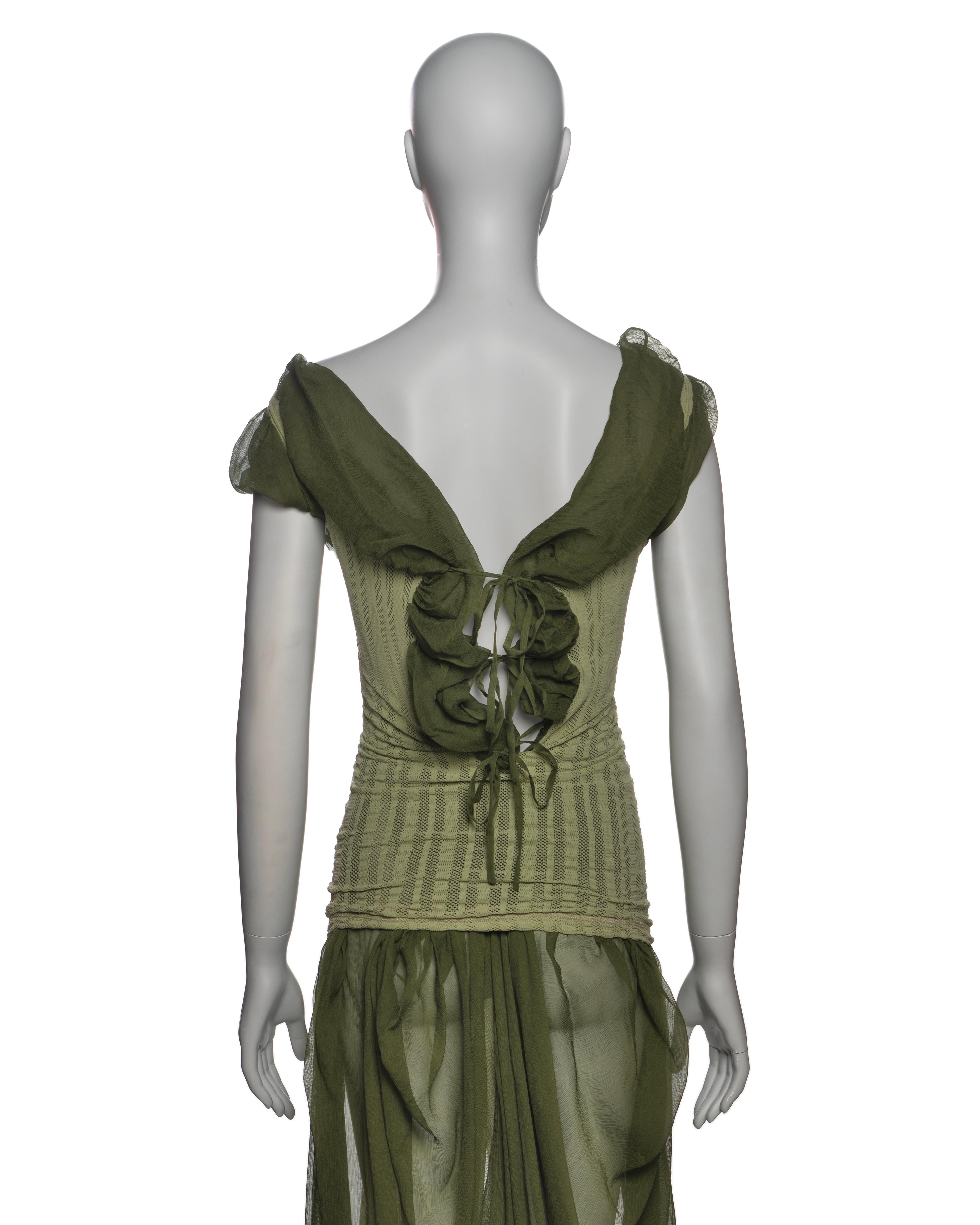Jean Paul Gaultier Olive Green Knit Dress with Silk Chiffon Underlay, SS 2001 13