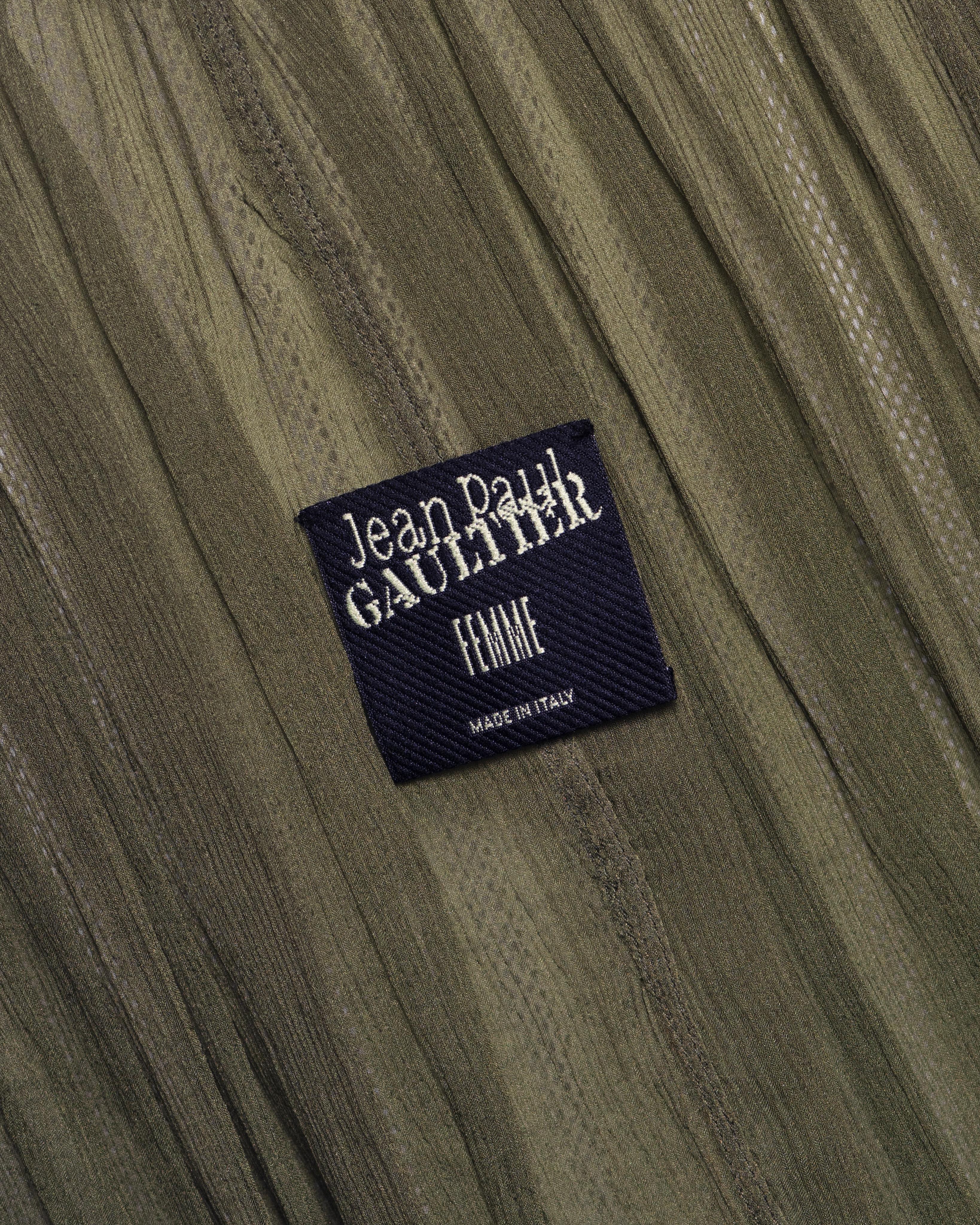 Jean Paul Gaultier Olive Green Knit Dress with Silk Chiffon Underlay, SS 2001 14