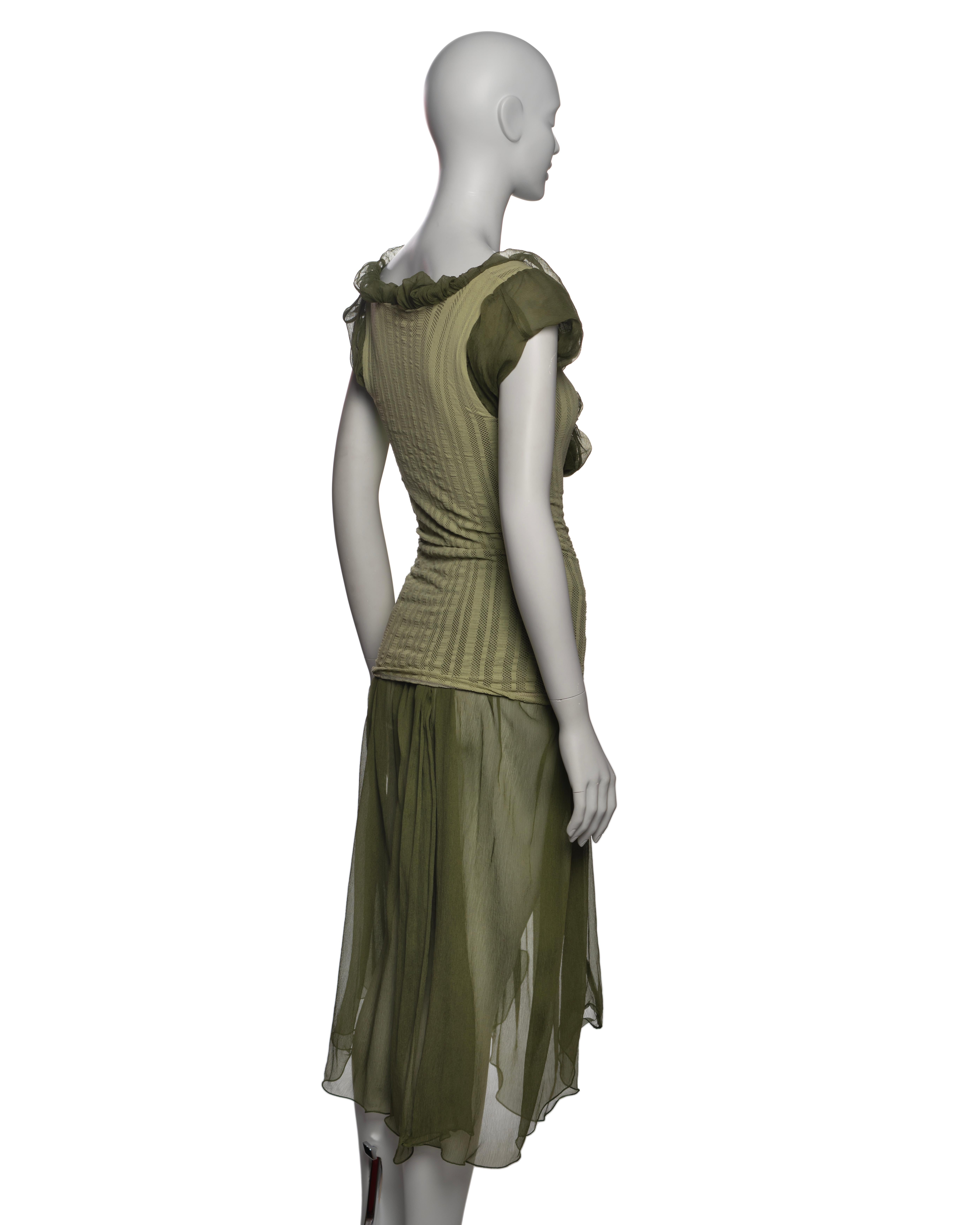 Jean Paul Gaultier Olive Green Knit Dress with Silk Chiffon Underlay, SS 2001 4