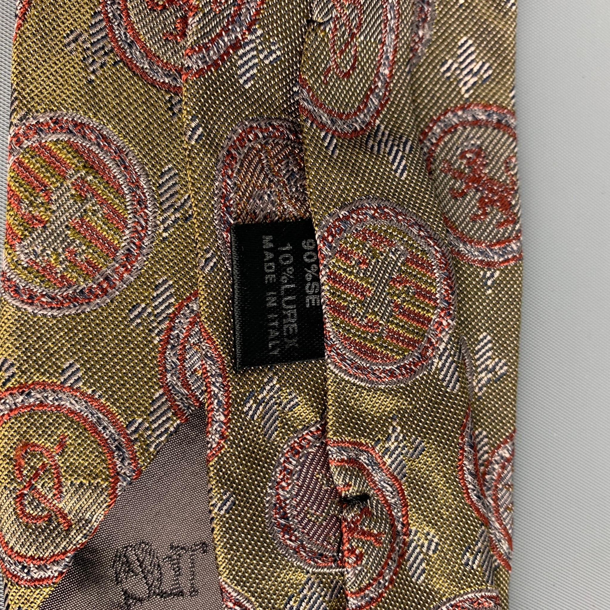 JEAN PAUL GAULTIER Olive Red Crest Silk Blend Tie In Good Condition In San Francisco, CA