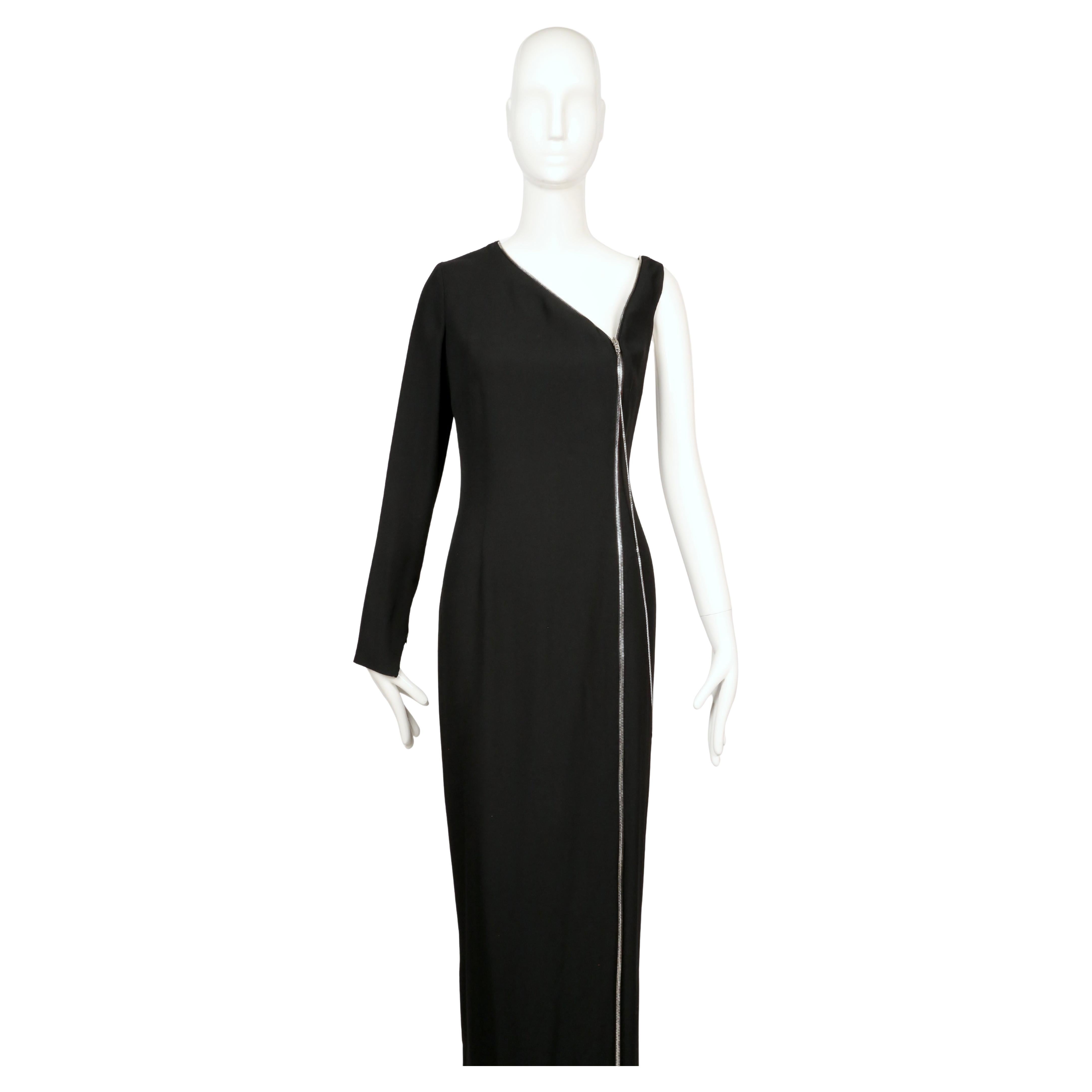 Noir JEAN PAUL GAULTIER Robe à une manche en crêpe noir avec fermetures éclair - NEUVE AVEC ETIQUETTES en vente